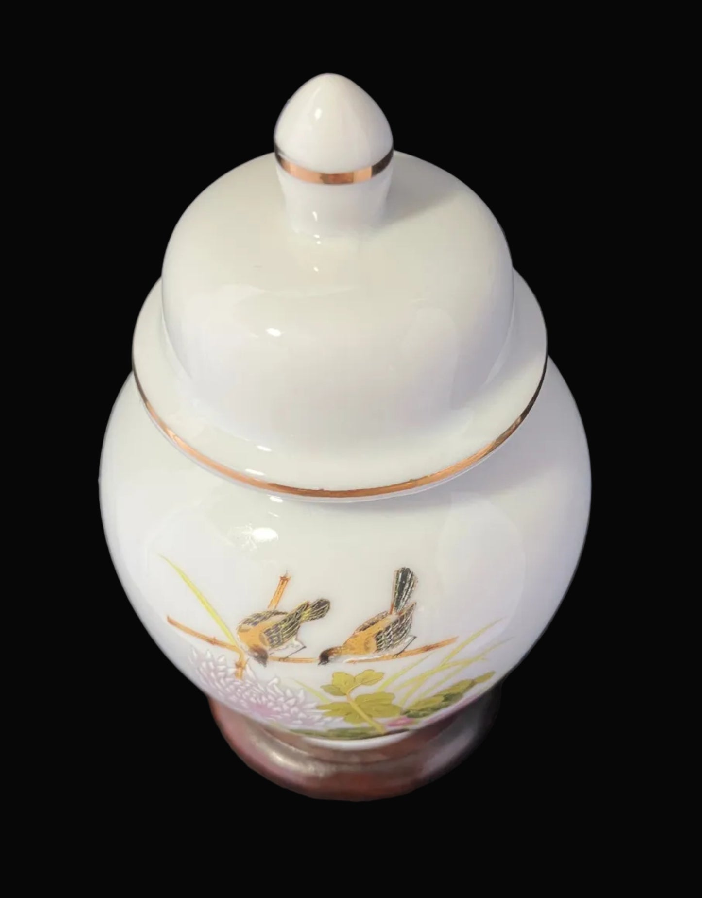 Vintage Mini Ginger Jar with Lid, Made in Japan, Bird & Floral Porcelain Jar