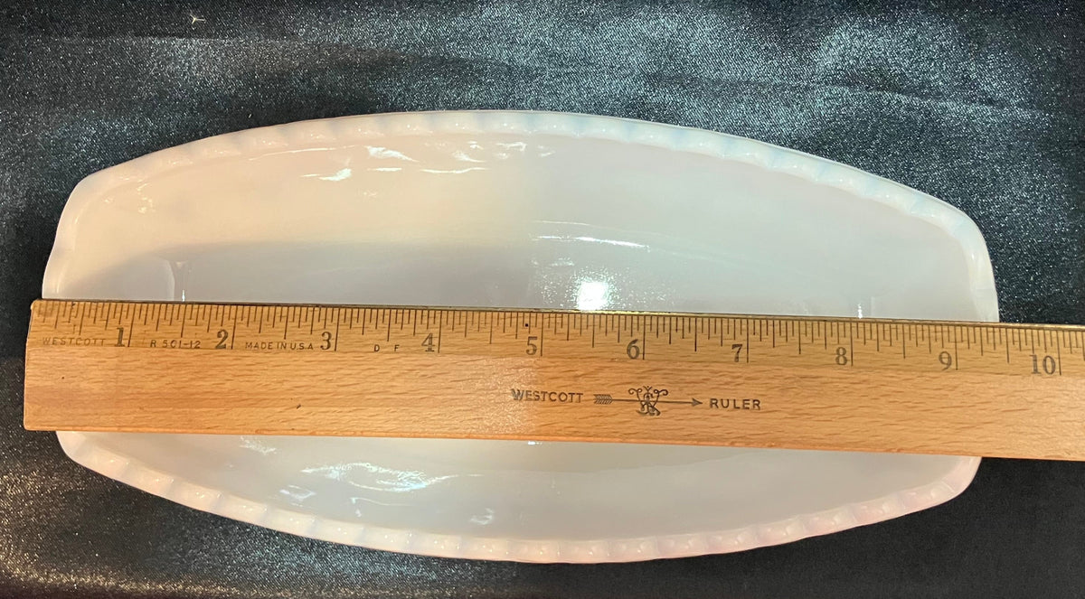 Vintage Hazel Atlas Pineapple Cut Milk Glass Celery Dish Platonite White Glass Mid Century Rectangular Serving Dish Trinket Tray 9.5 Inch