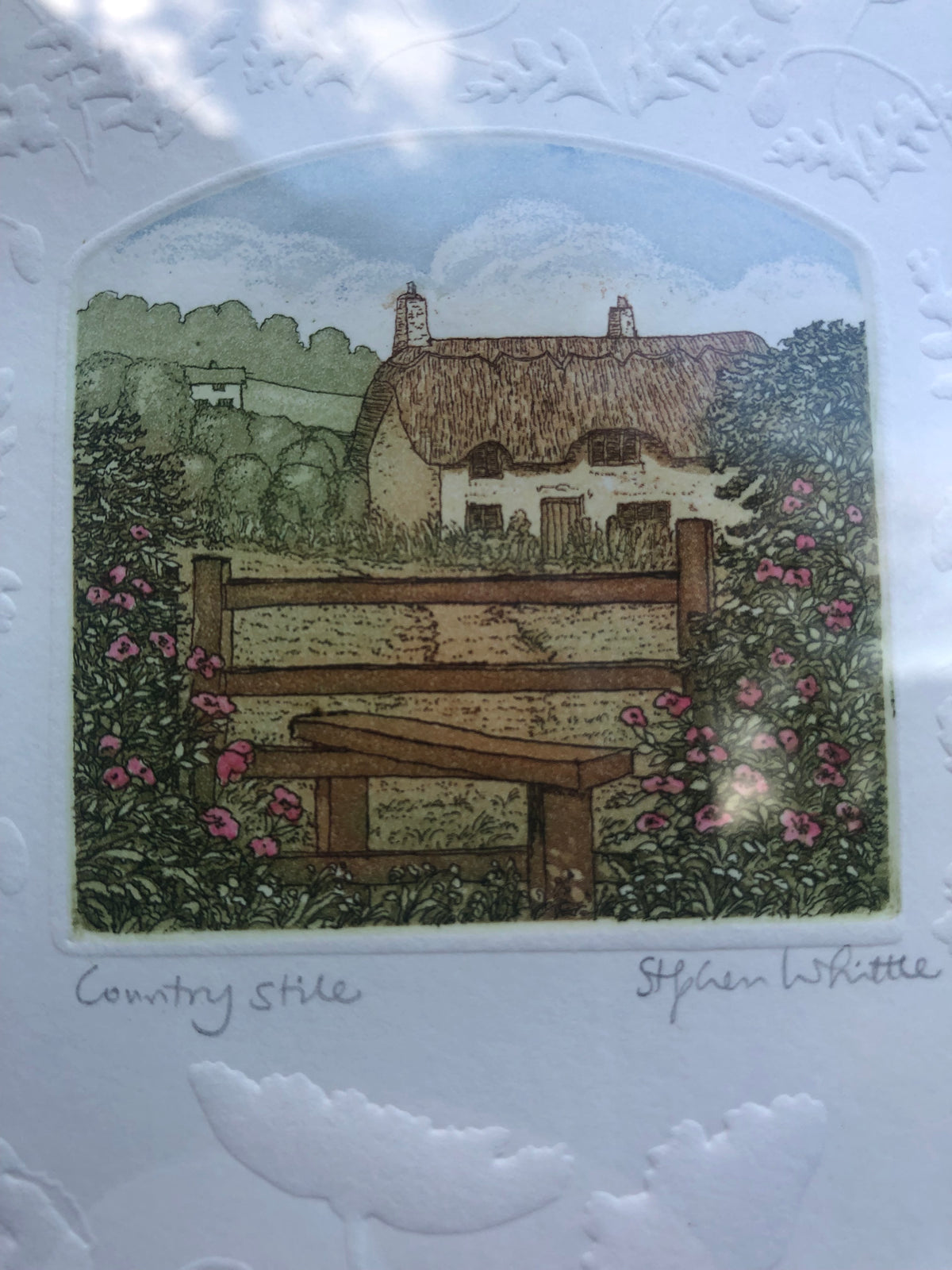 Vintage Stephen Whittle Country Stile Etching Signed Cottage Art Print Embossed Detail Wooden Framed