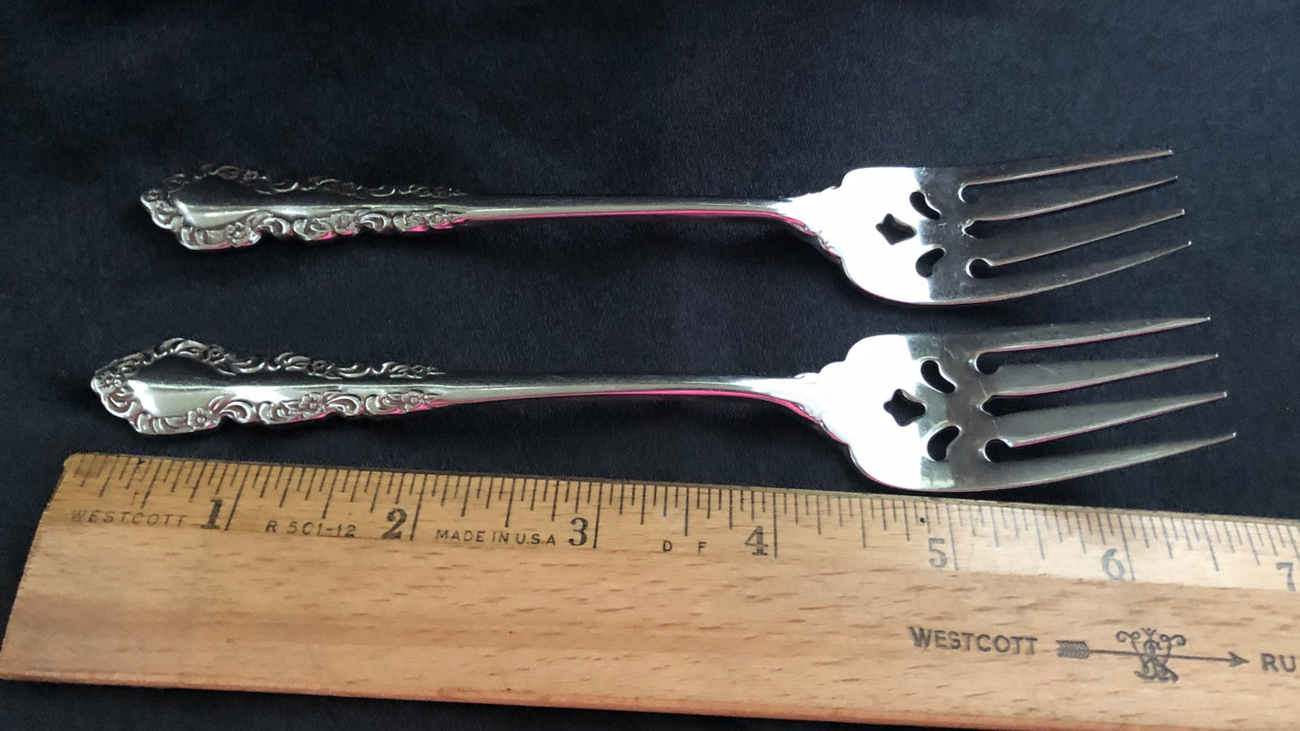 Vintage Oneida Shelley Salad Forks Set of 2 Stainless Steel Floral Pierced Flatware