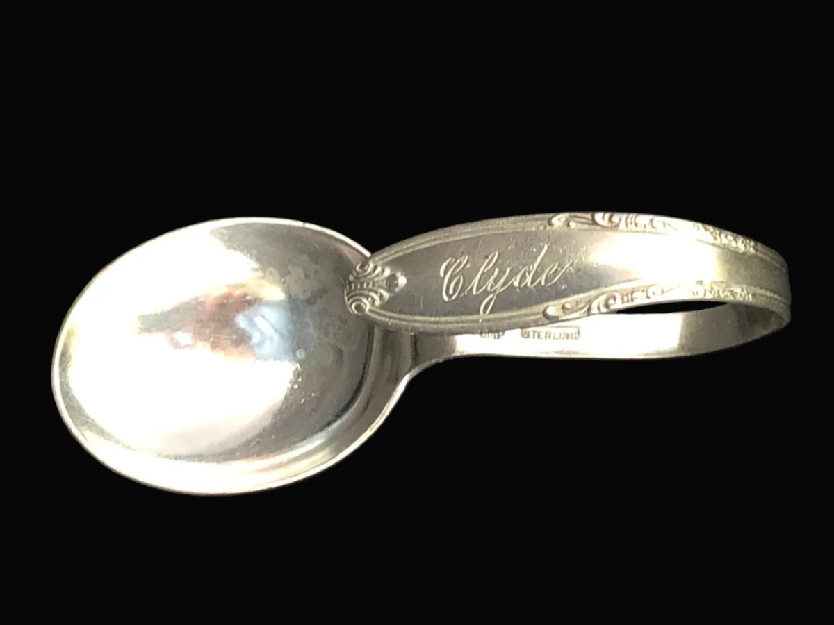Antique Manchester Sterling Silver Baby Spoon – Leonore Pattern – Curved Handle