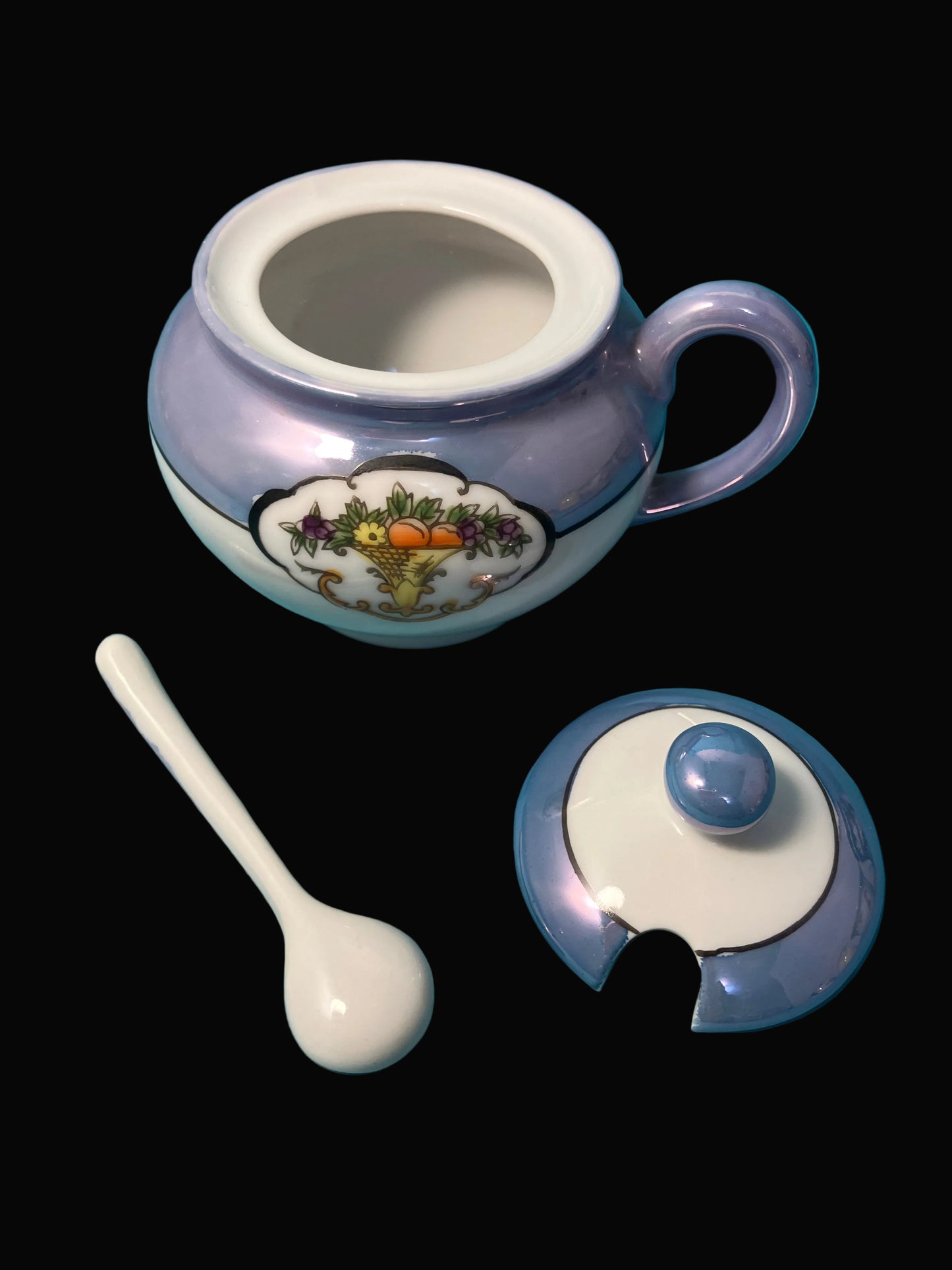 Vintage Noritake Lusterware Mustard Bowl with Lid & Spoon