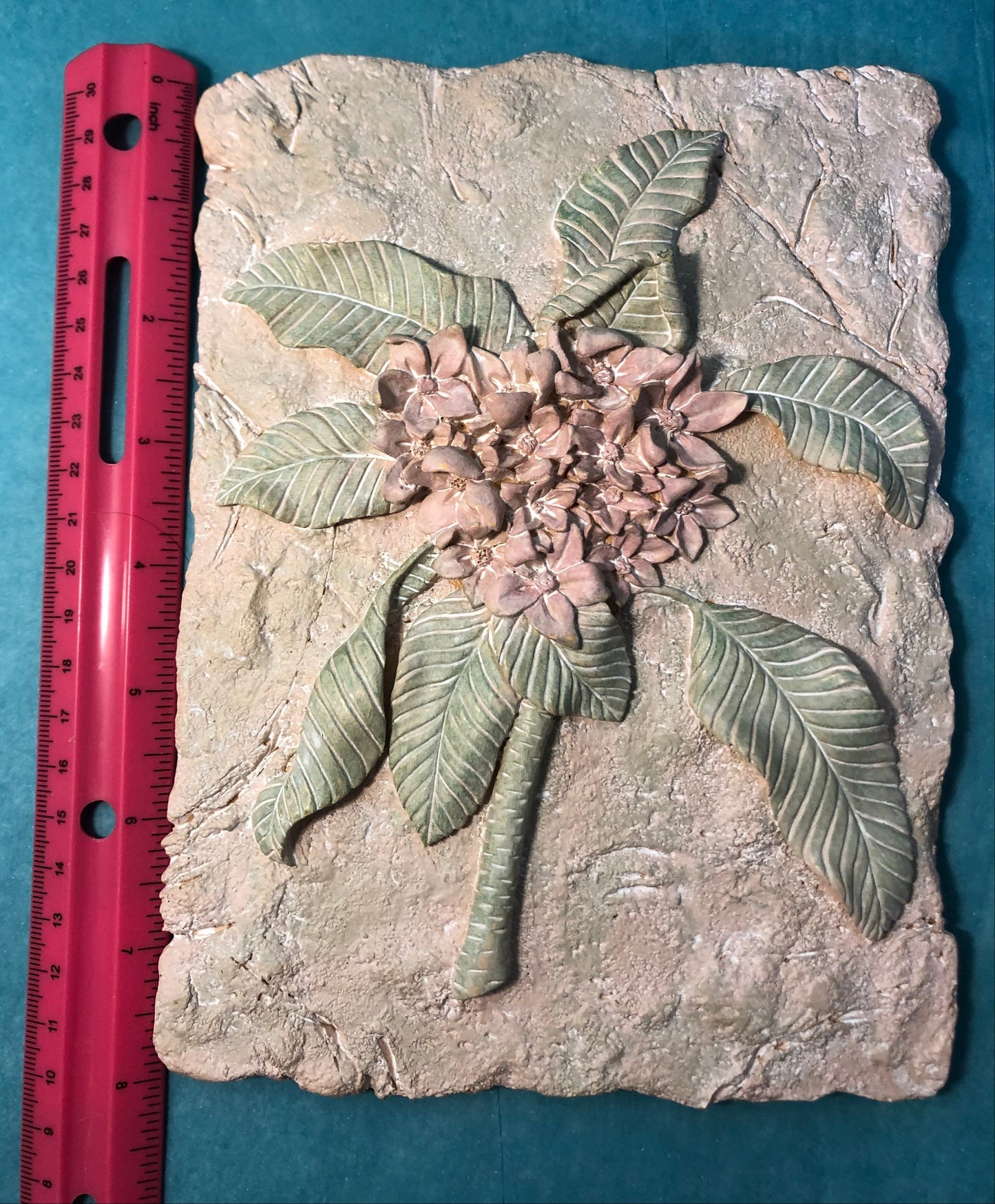 Vintage Cast Stone Floral Wall Plaque | Earth Tone Botanical Decor