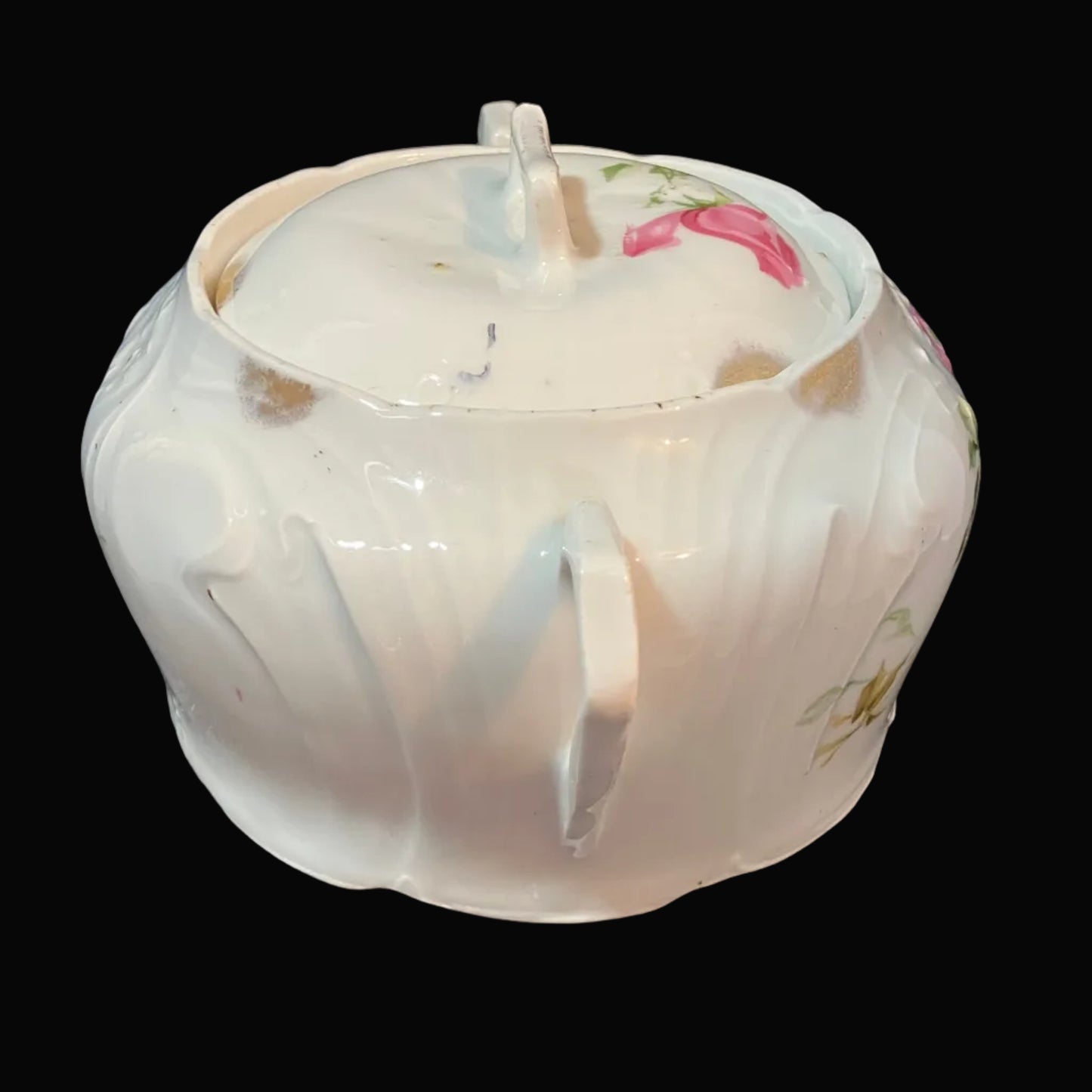 Antique Victorian Sugar Bowl with Lid – German Style Porcelain – Rose Floral Design