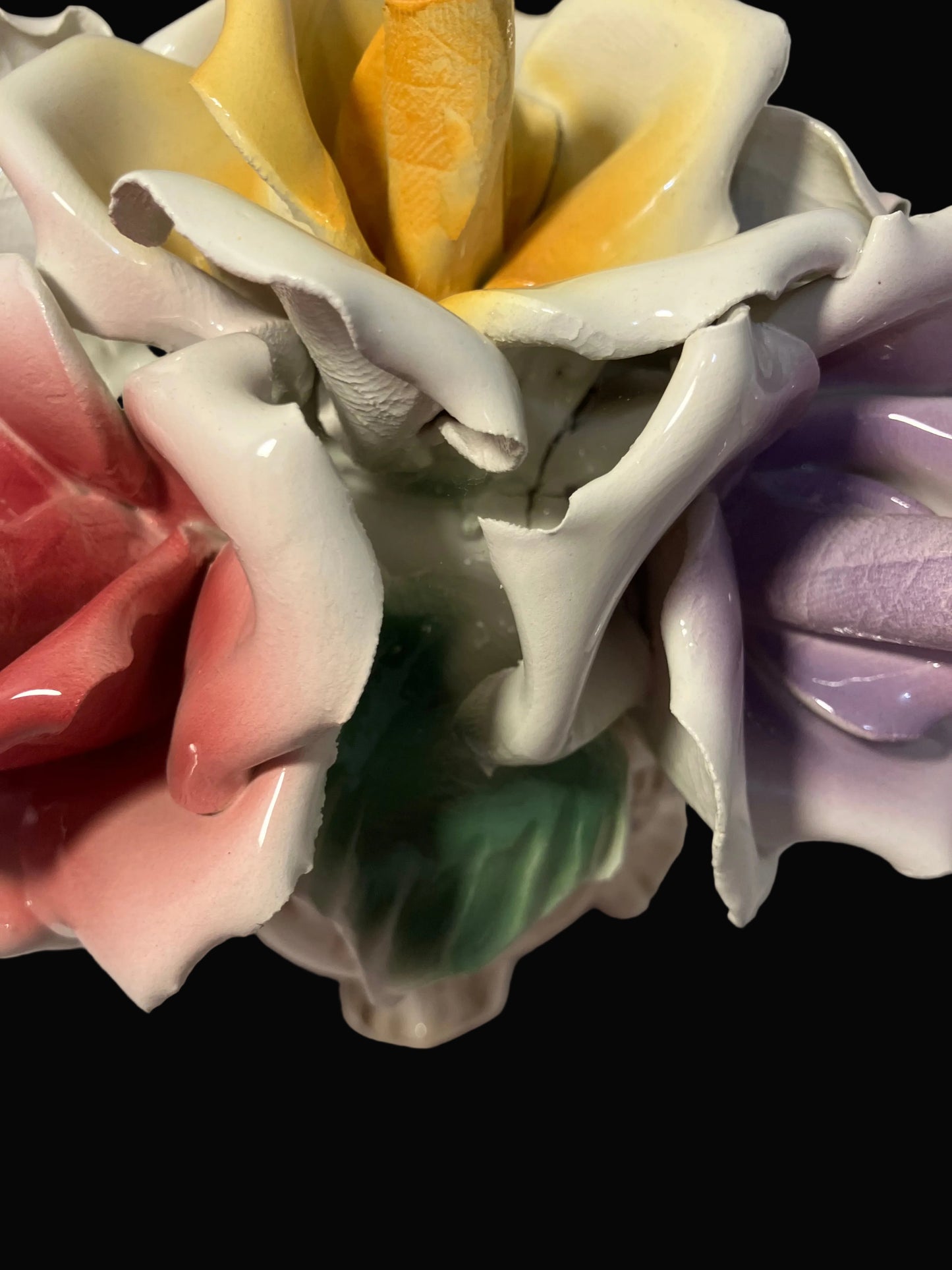 Vintage Capodimonte Porcelain Roses in Vase Base