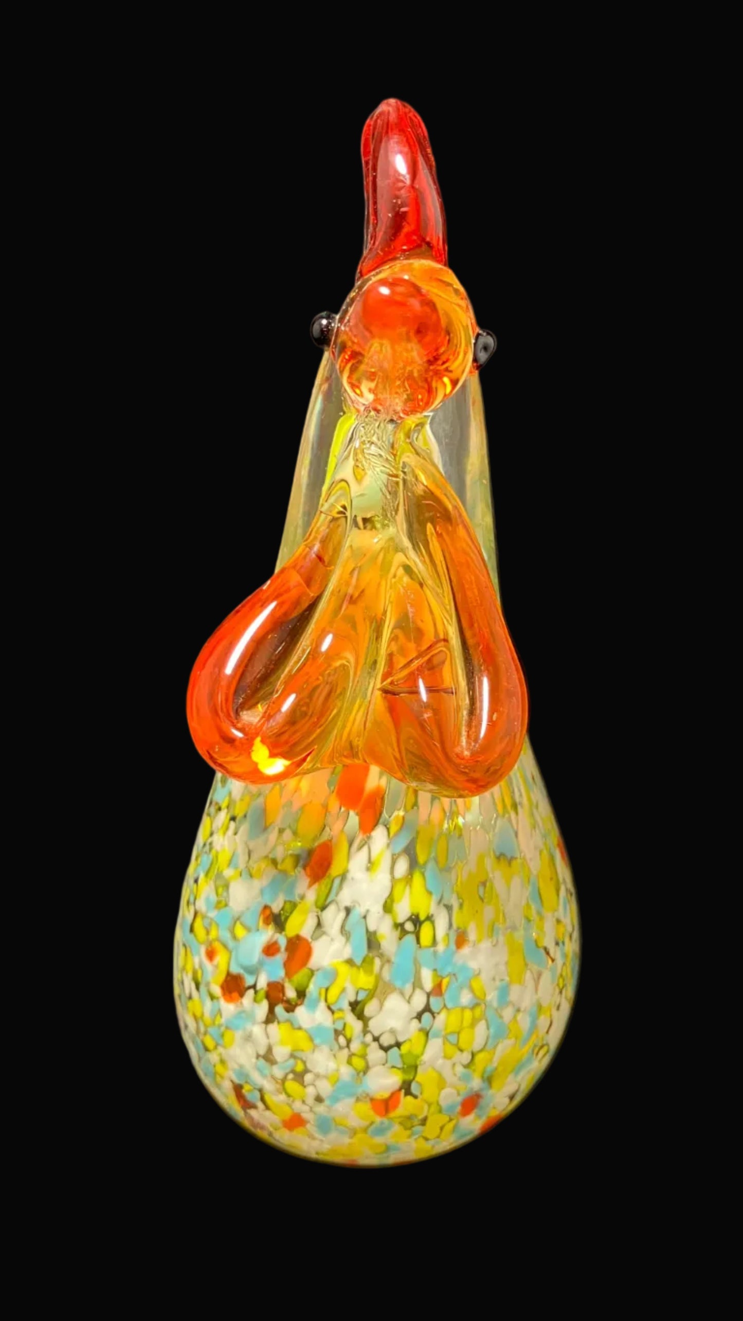 Vintage Murano Style Hand Blown Glass Hen & Rooster Paperweights – Confetti Glass Chicken Pair