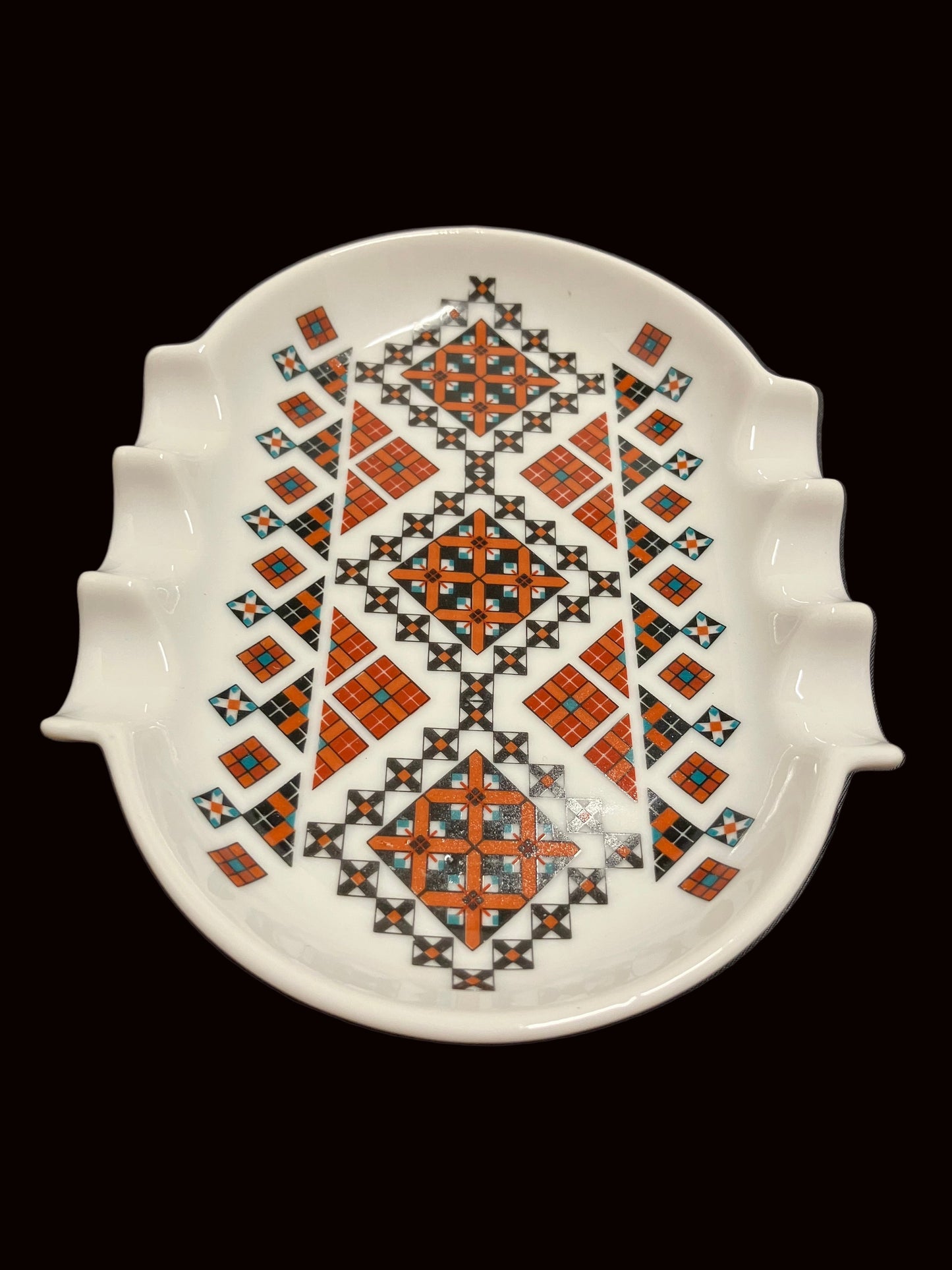Vintage Ukrainian Porcelain Trinket Dish or Ashtray Marked Art by Marusia, Cross Stitch Pattern