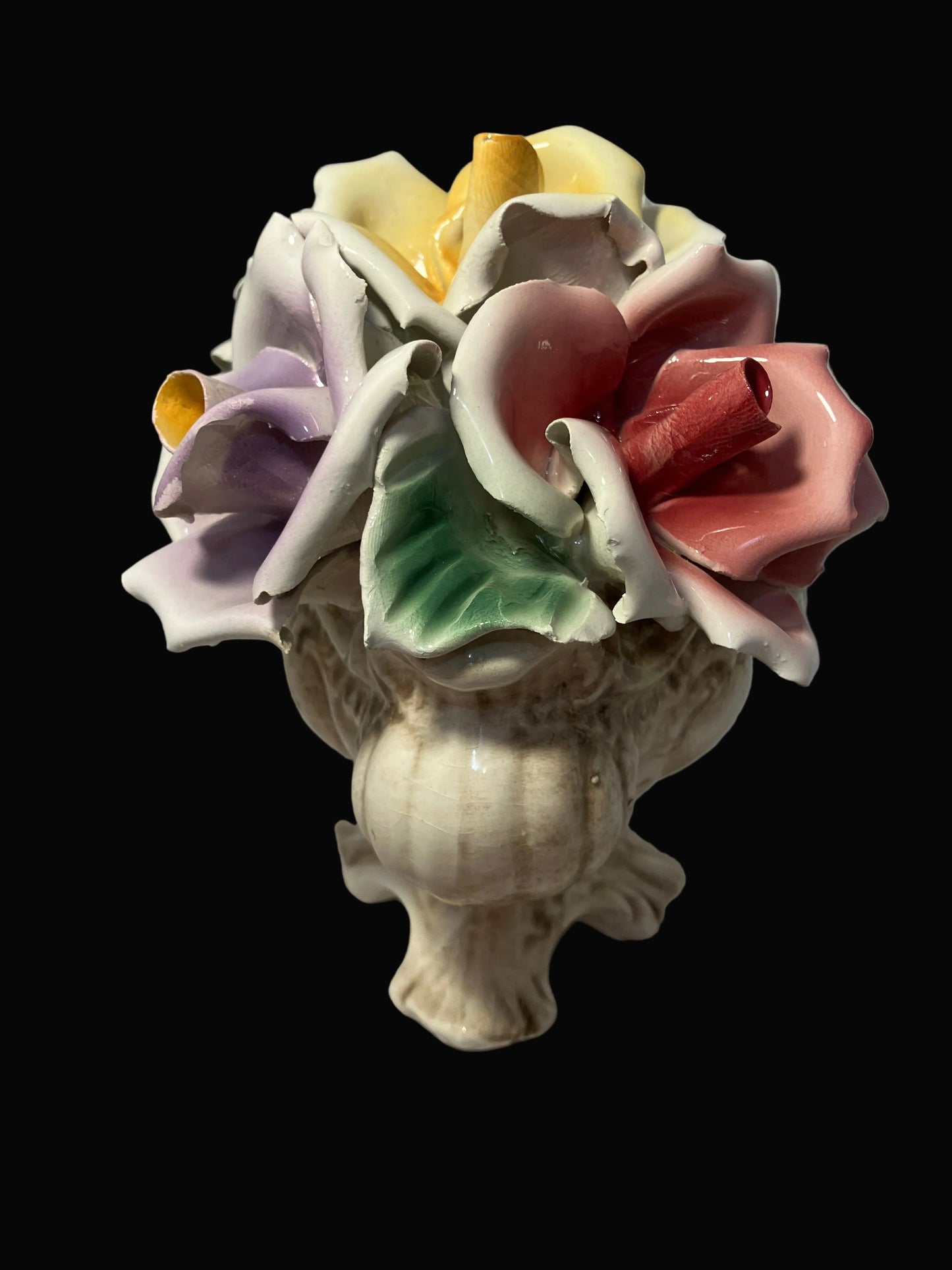 Vintage Capodimonte Porcelain Roses in Vase Base