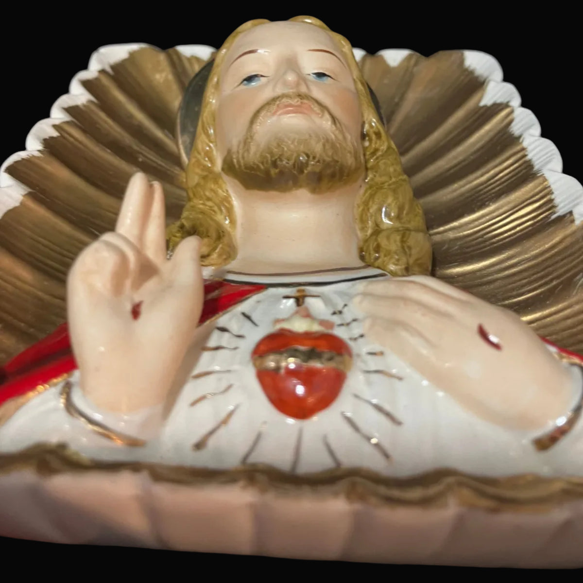 Vintage Sacred Heart of Jesus Wall Plaque – Catholic Religious Art – 1950s-60s Japan Ceramic