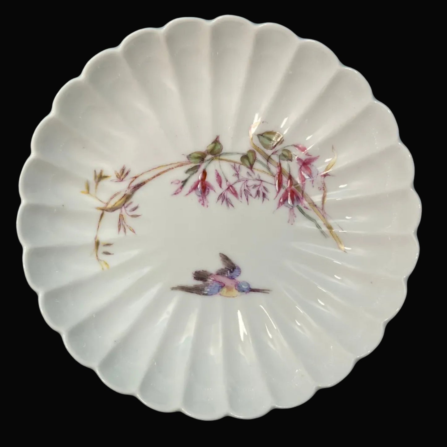 Decorative white Limoges bowl with floral and bird designs 