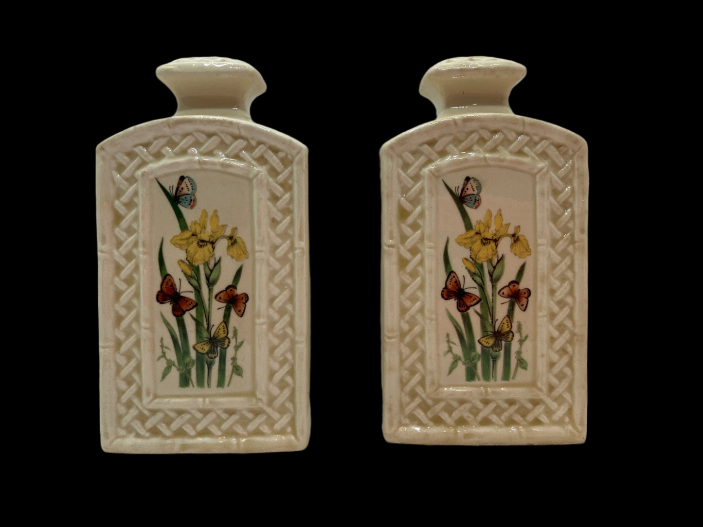 Vintage 1970s Enesco Japan Butterfly Garden Trellis Salt & Pepper Shakers