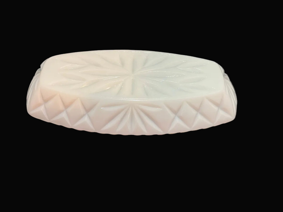 Vintage Hazel Atlas Pineapple Cut Milk Glass Celery Dish Platonite White Glass Mid Century Rectangular Serving Dish Trinket Tray 9.5 Inch