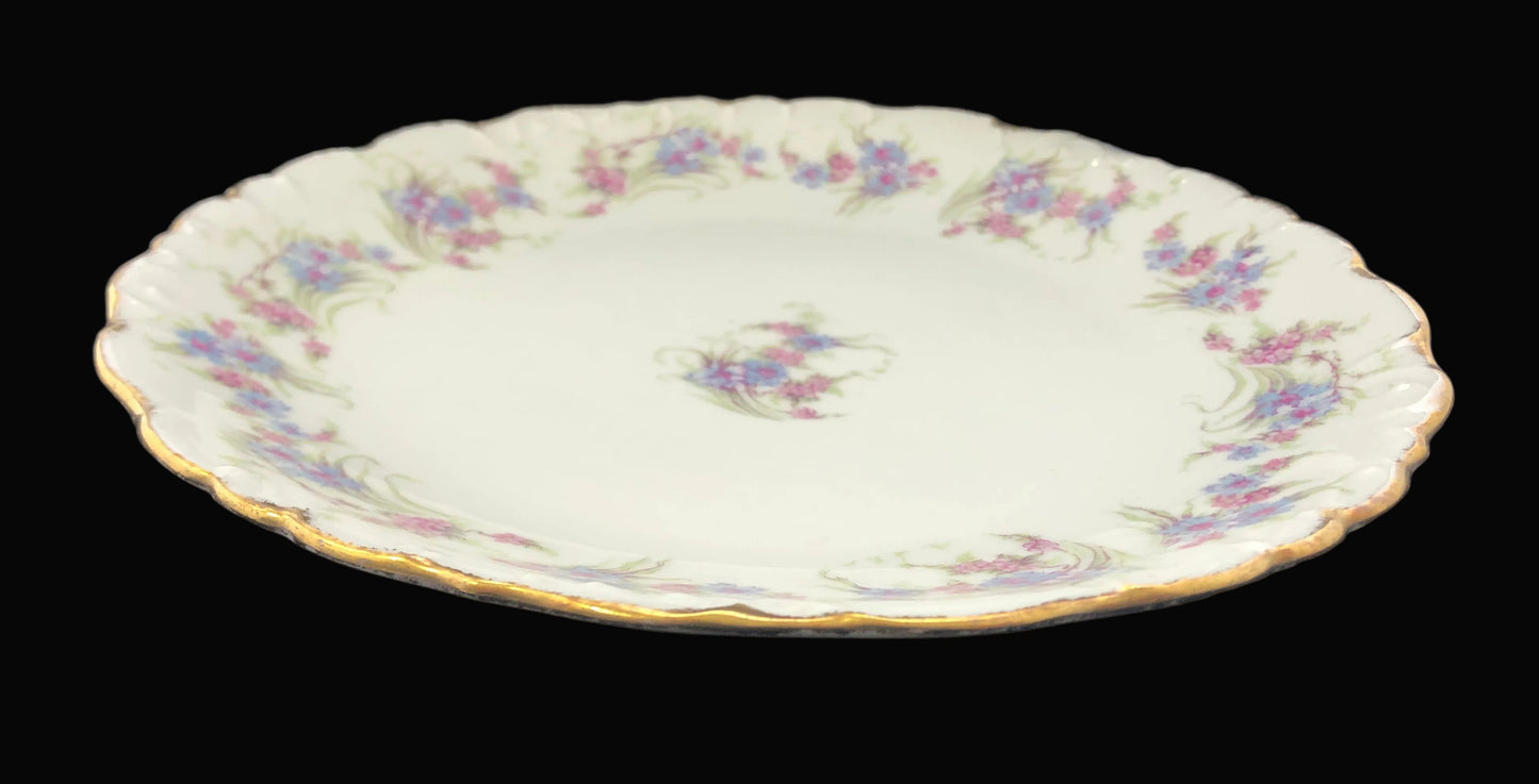 Antique Limoges Elite Works Plate, Bawo & Dotter France Porcelain, Blue Pink Floral Lunch Plate