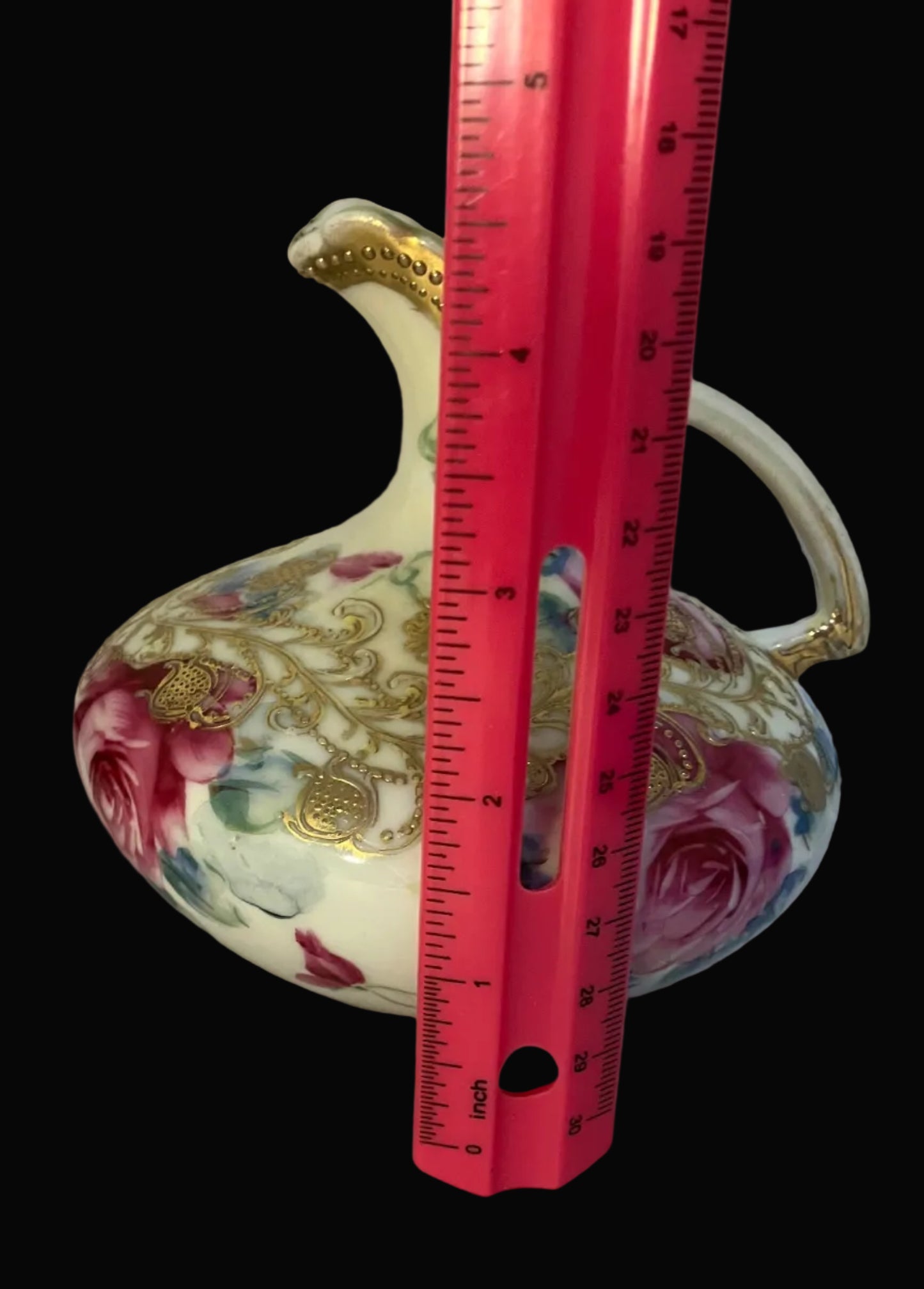 Antique Nippon Moriage Porcelain Ewer — Hand Painted Roses