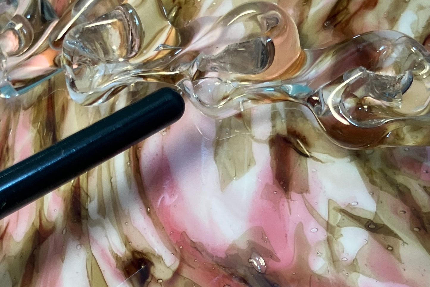 Antique Bohemian Glass Shoe Vase – Pink & Brown Splatter Glass