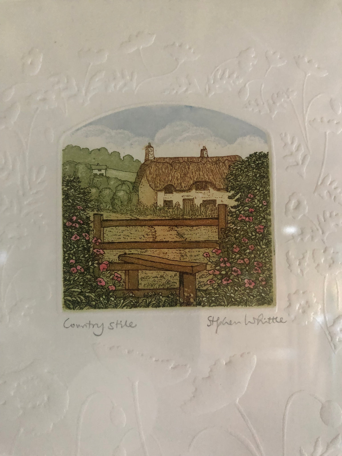 Vintage Stephen Whittle Country Stile Etching Signed Cottage Art Print Embossed Detail Wooden Framed