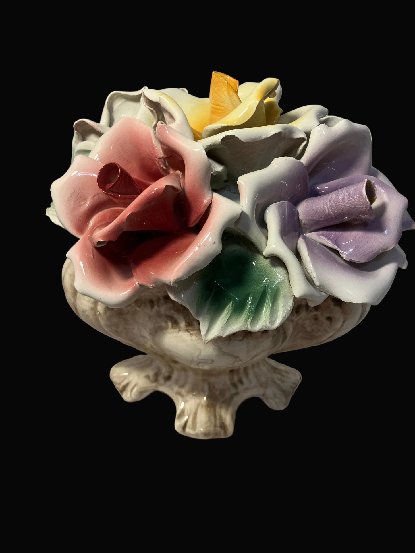 Vintage Capodimonte Porcelain Roses in Vase Base