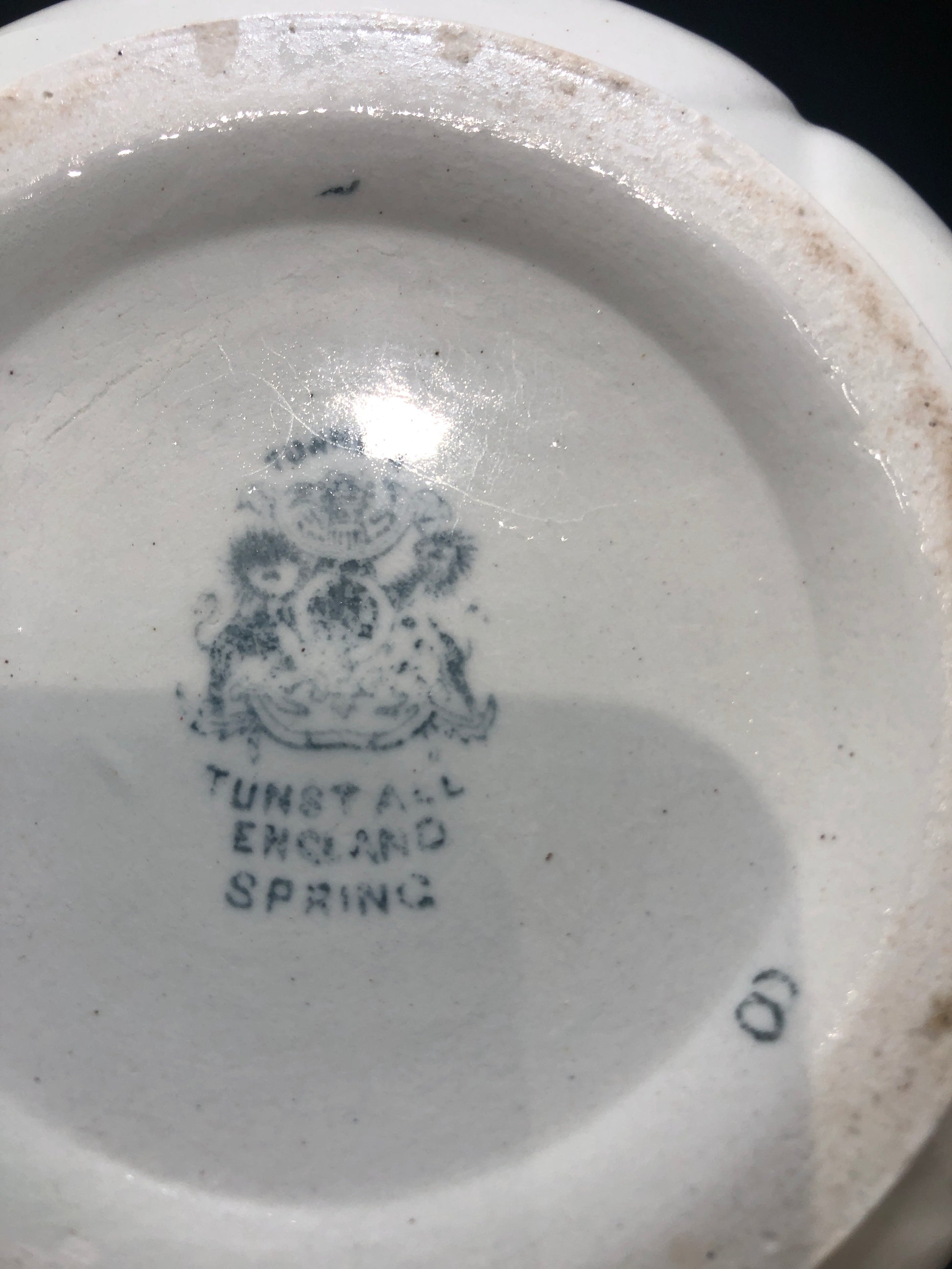 Farmhouse and Cottage Core Antique Teapot Ironstone English Tunstall Spring Makers Mark Close Up