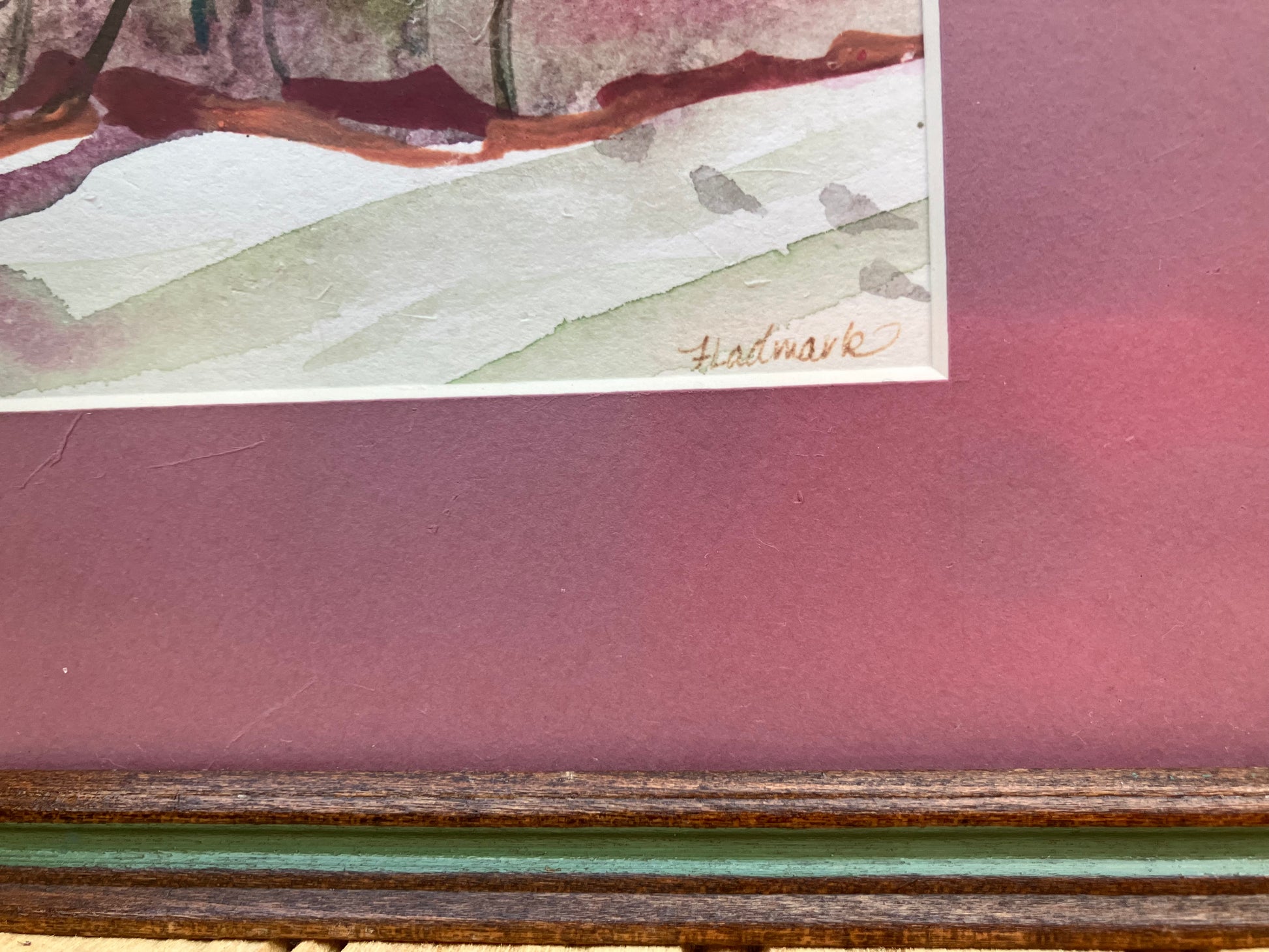 Framed landscape watercolor signed Fladmark