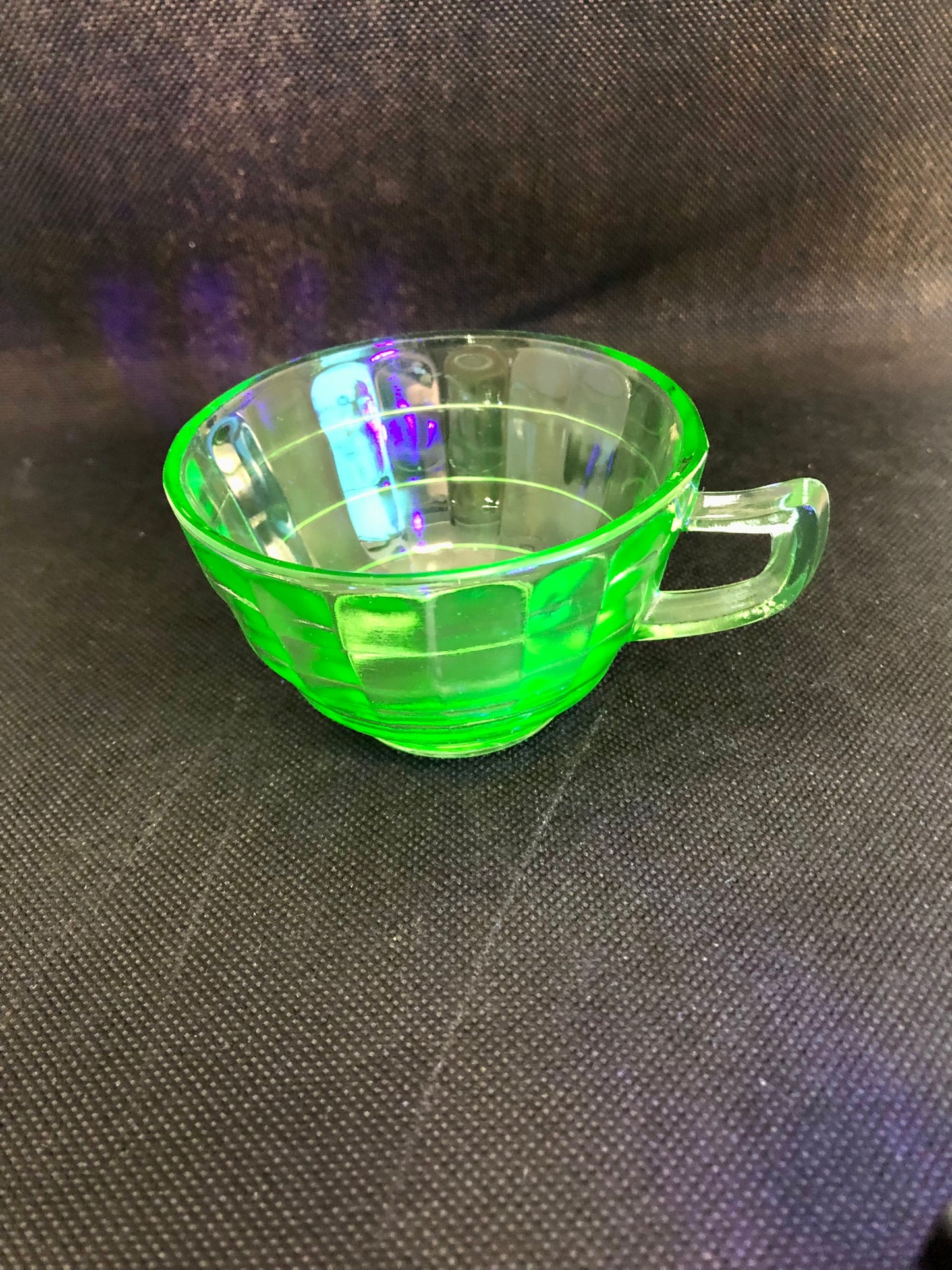 Vintage Green AH  Block Optic Uranium Glass Tea Cup