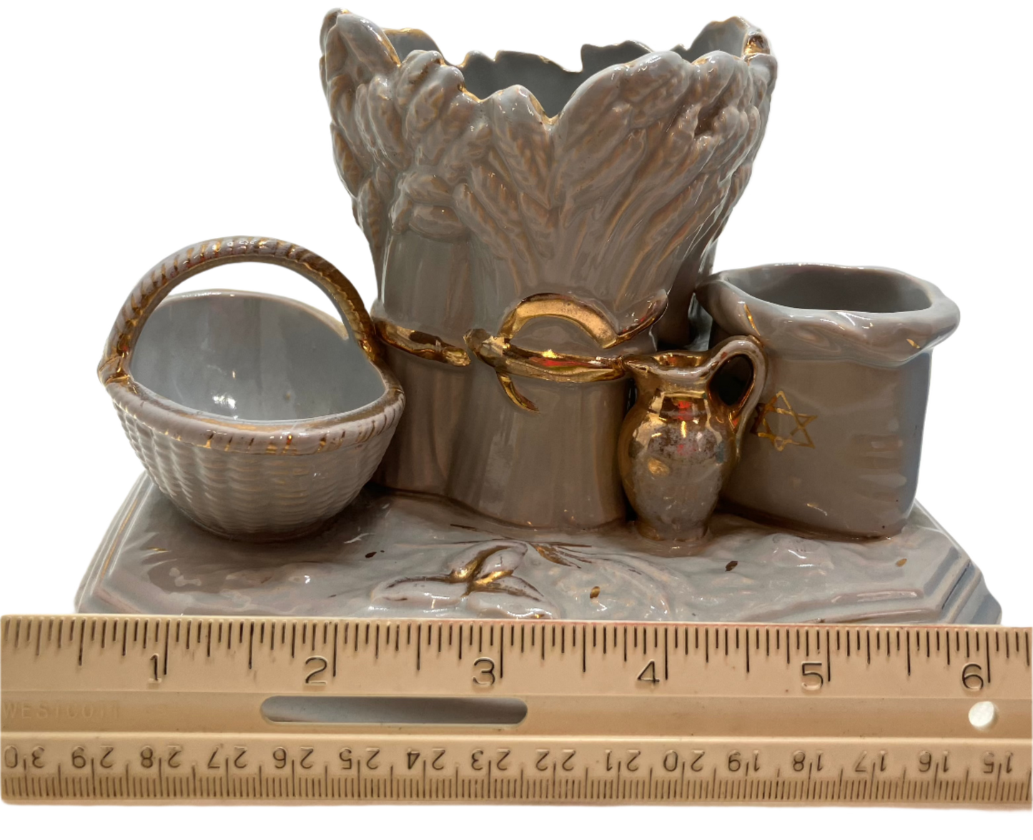 Rare Vintage Ceramic Piece/Planter – Star of David & Wheat Motif