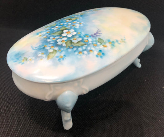 Antique Hand Painted Porcelain Jewelry Box-Trinket