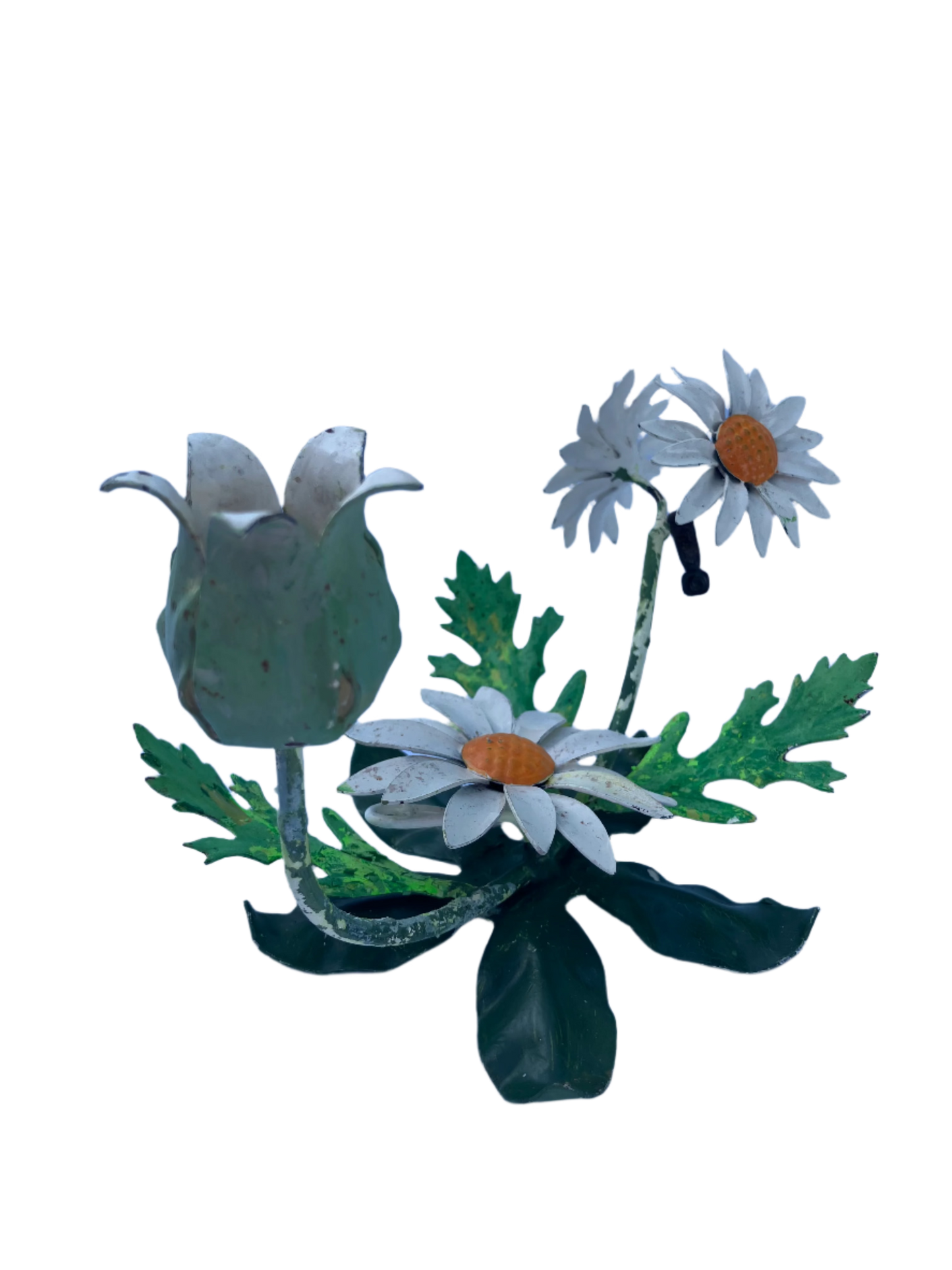 Rare Vintage Mid Century Italian Tole Daisy Candle Holders – Set of 3