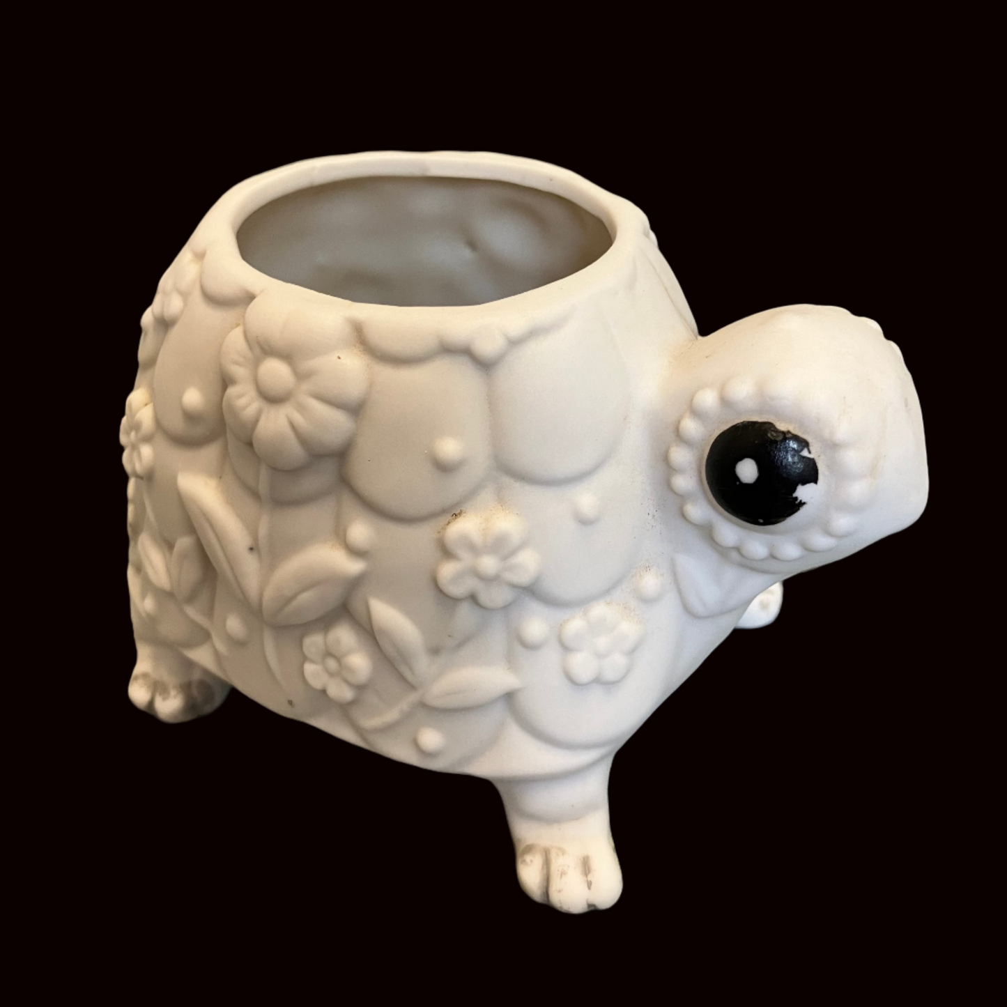 Vintage Ceramic Turtle Planter – Mid Century White and Black