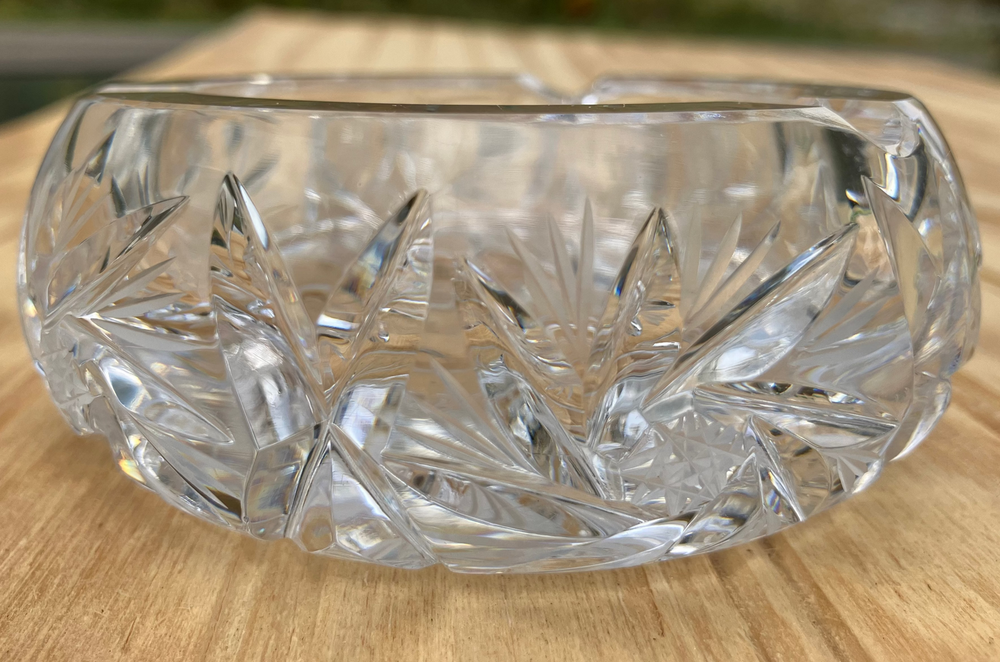 Vintage Crystal Ashtray or Trinket Dish – Pinwheel Starburst Pattern, Heavy Cut Glass