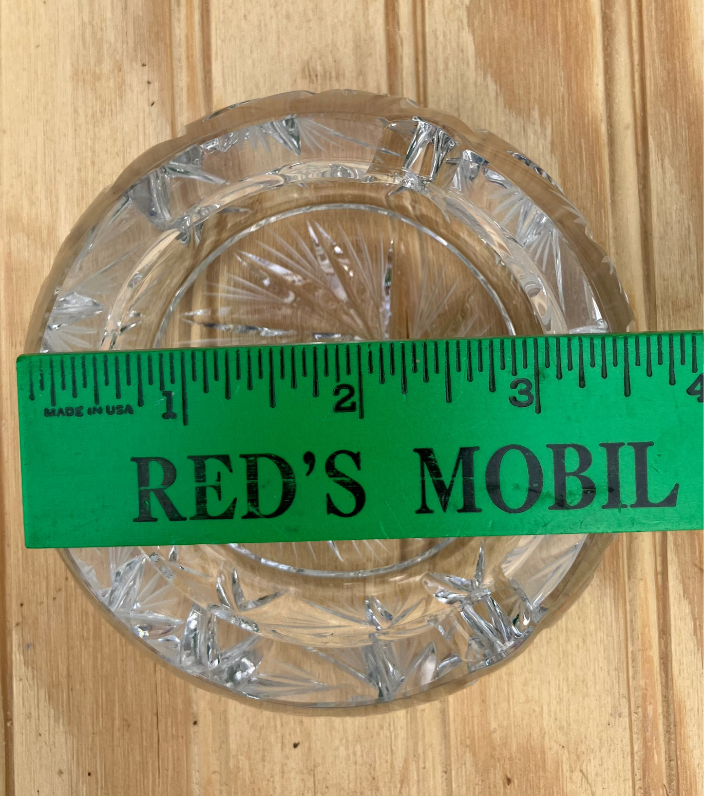 Vintage Crystal Ashtray or Trinket Dish – Pinwheel Starburst Pattern, Heavy Cut Glass