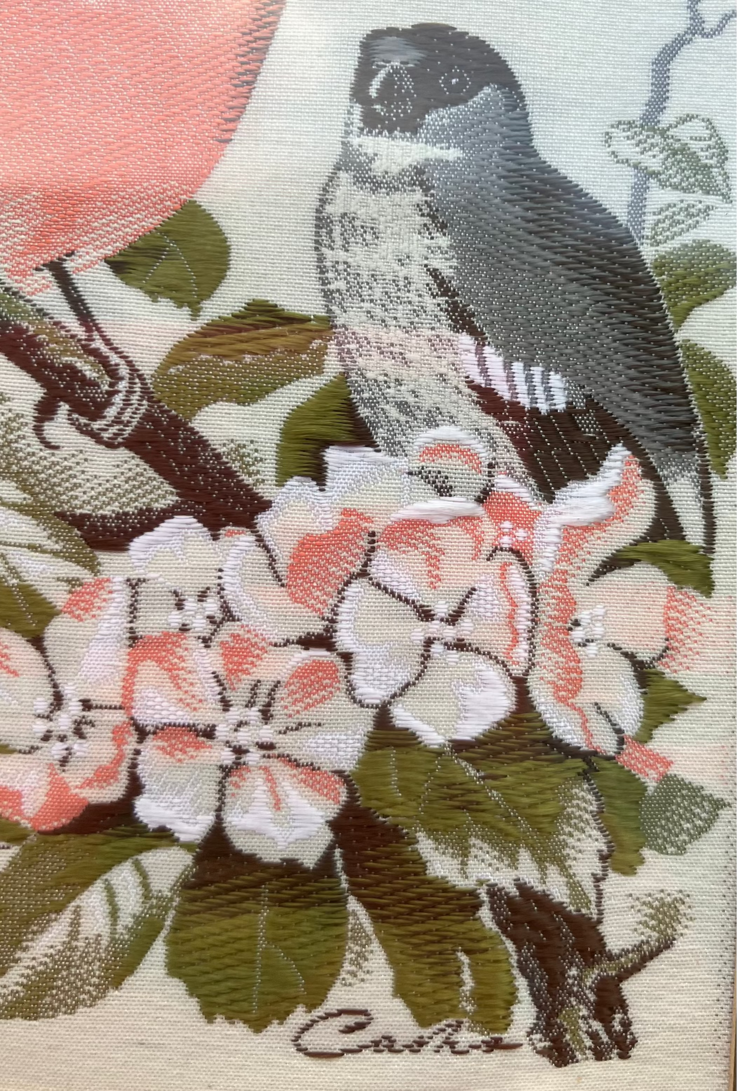 Vintage Cash’s Woven Silk Picture – Bullfinch on Floral Branch