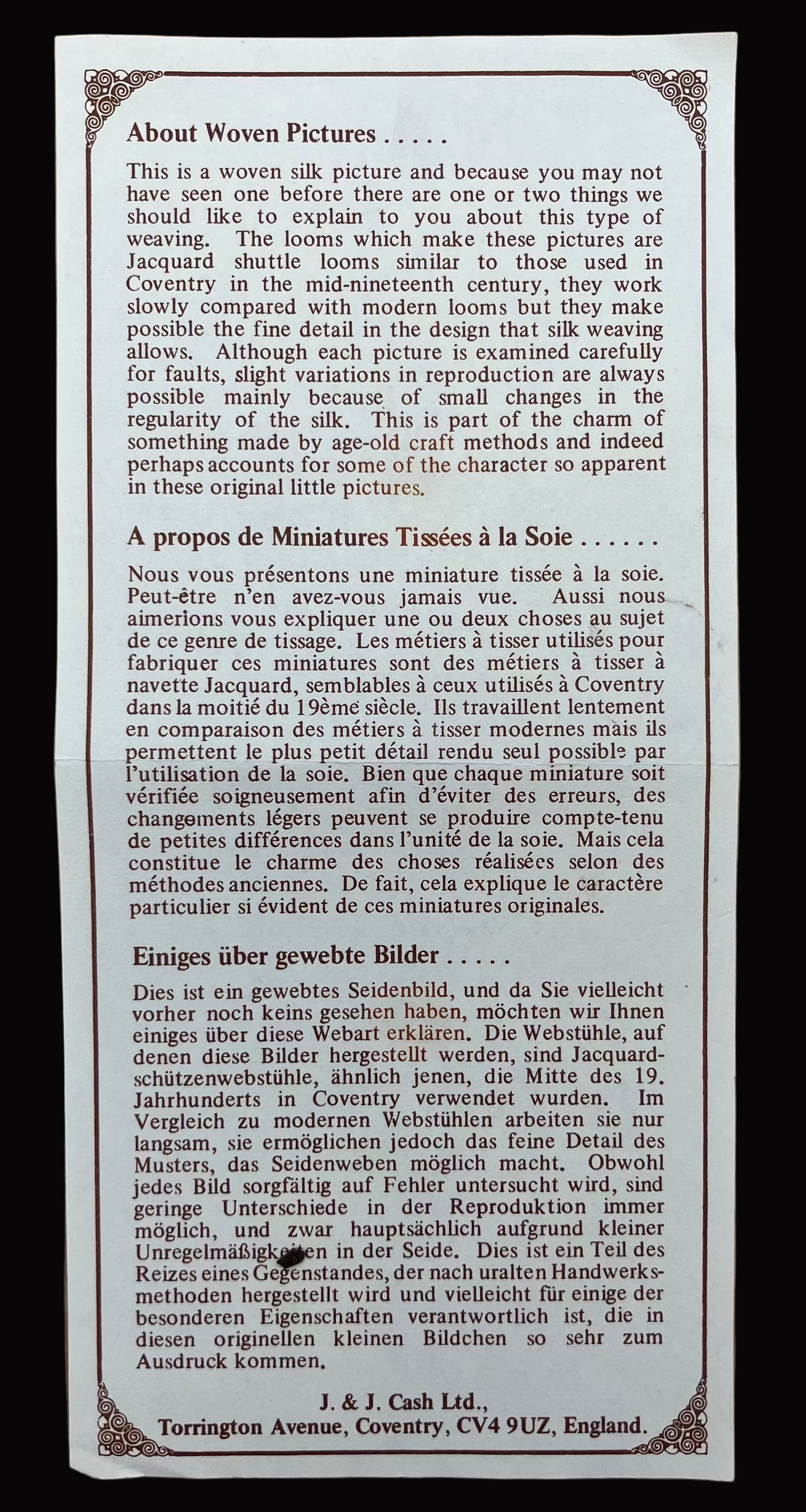 Vintage Cash’s Woven Silk Picture – Bullfinch on Floral Branch