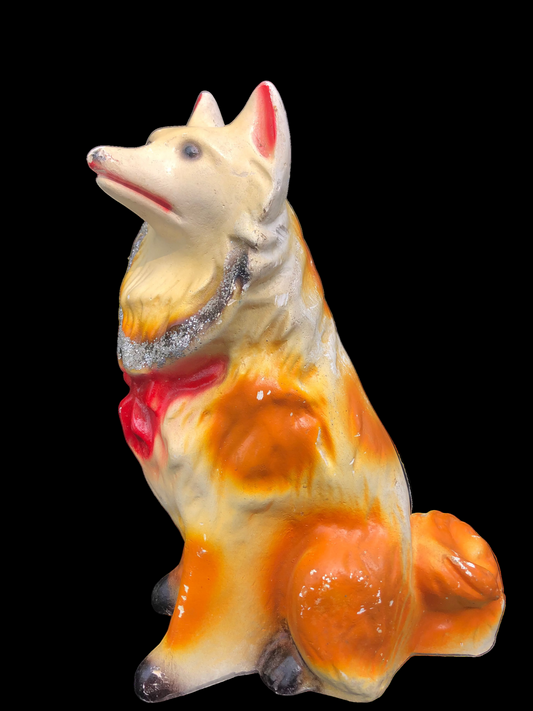 Vintage Chalkware Collie Dog Bank – Mid Century Carnival Prize
