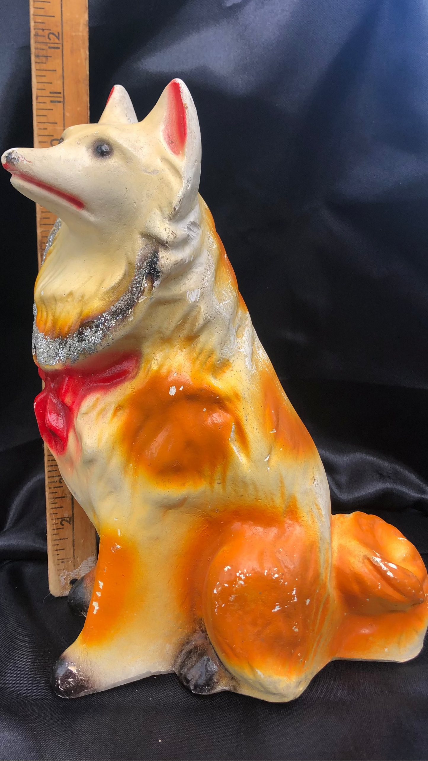 Vintage Chalkware Collie Dog Bank – Mid Century Carnival Prize