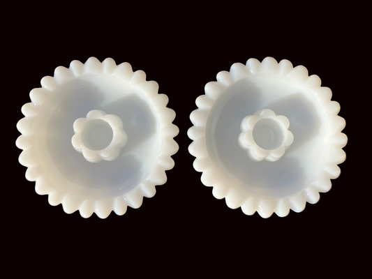 Hazel Atlas Milk Glass Candle Holders – Set of 2 Daisy Sunflower Design