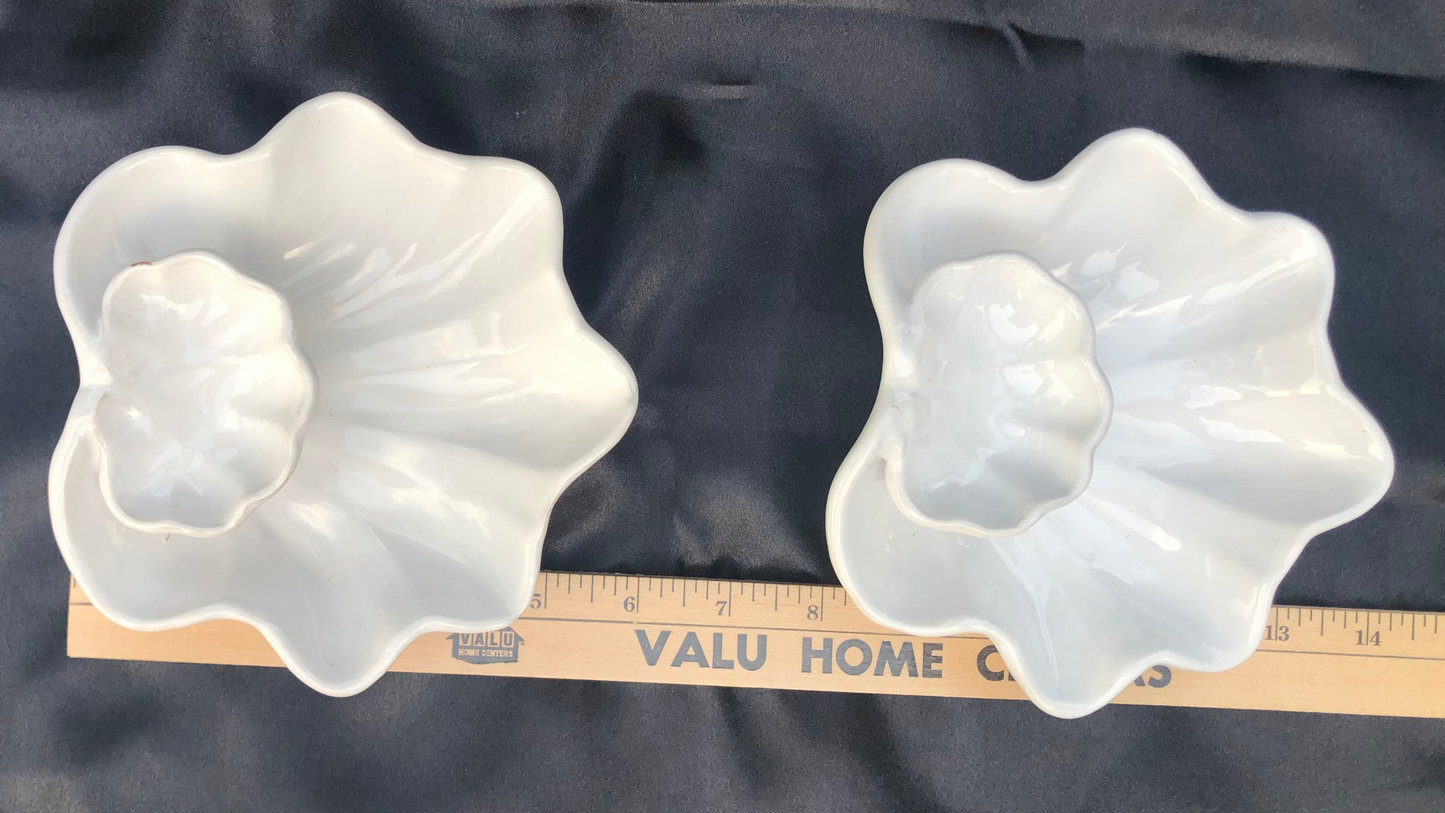 Vintage Italian Shell Dishes, White Pottery Pair, Marked Italy 09017, Coastal Trinket or Nut Dish