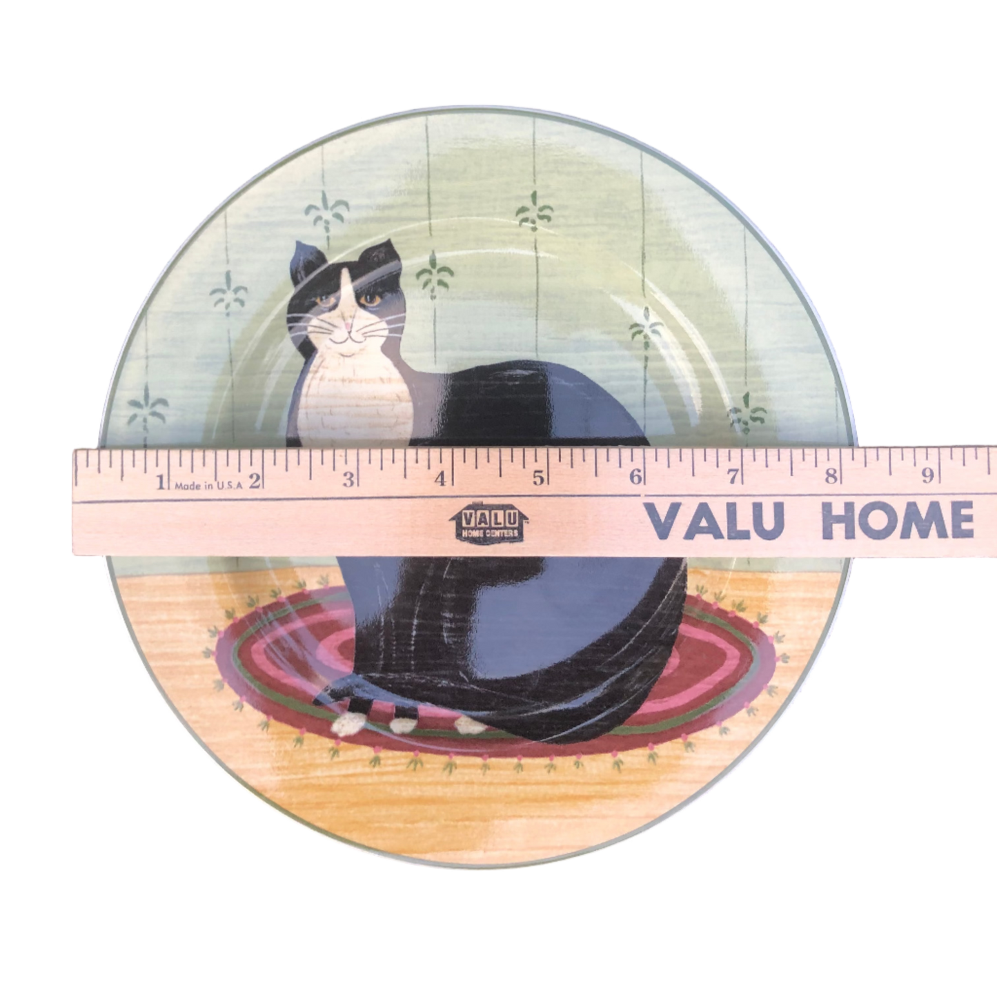 Warren Kimble Sakura Stoneware Cat Plate – Tuxedo Cat – Primitive Folk Art – 8 inch