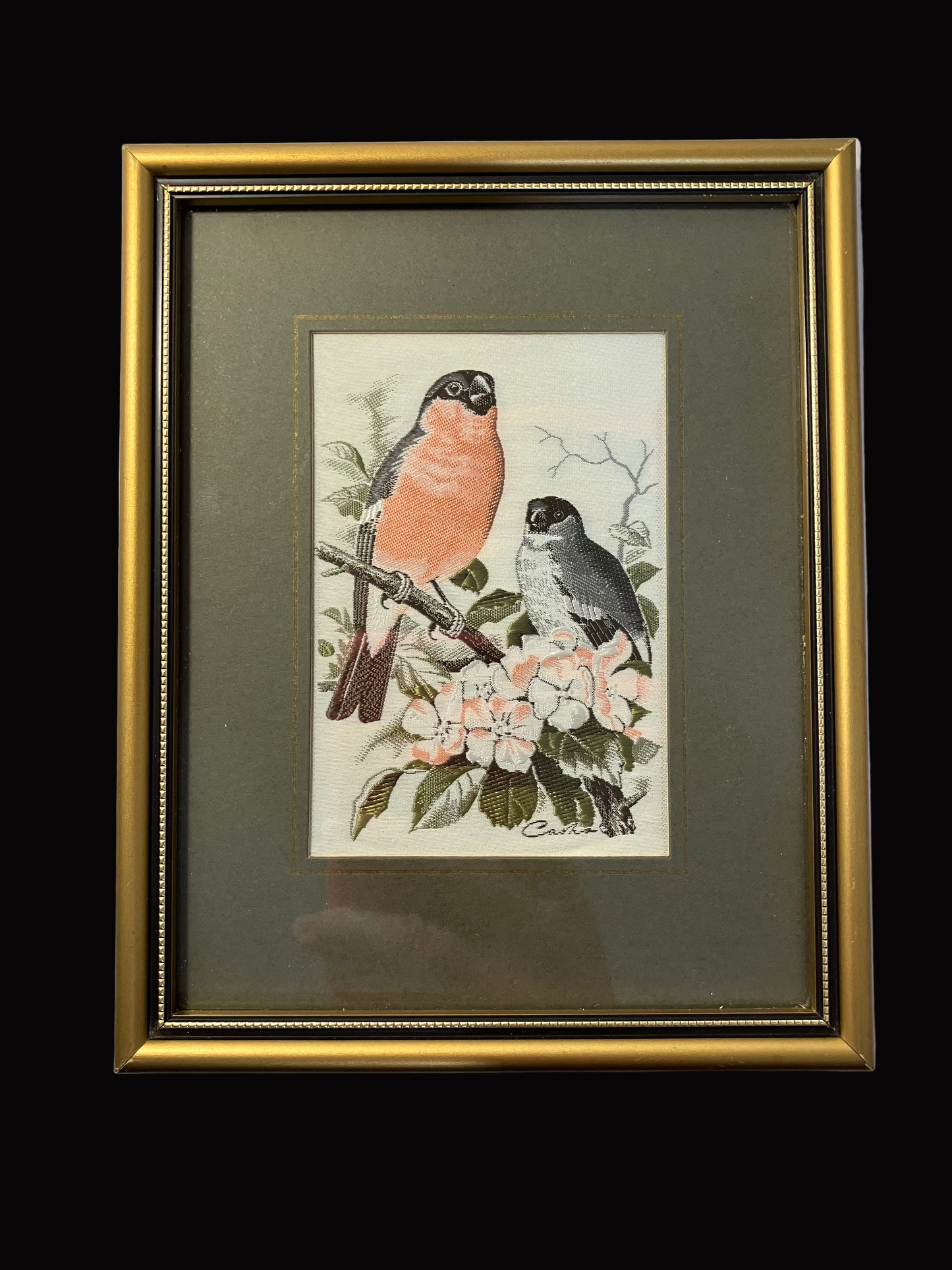 Vintage Cash’s Woven Silk Picture – Bullfinch on Floral Branch