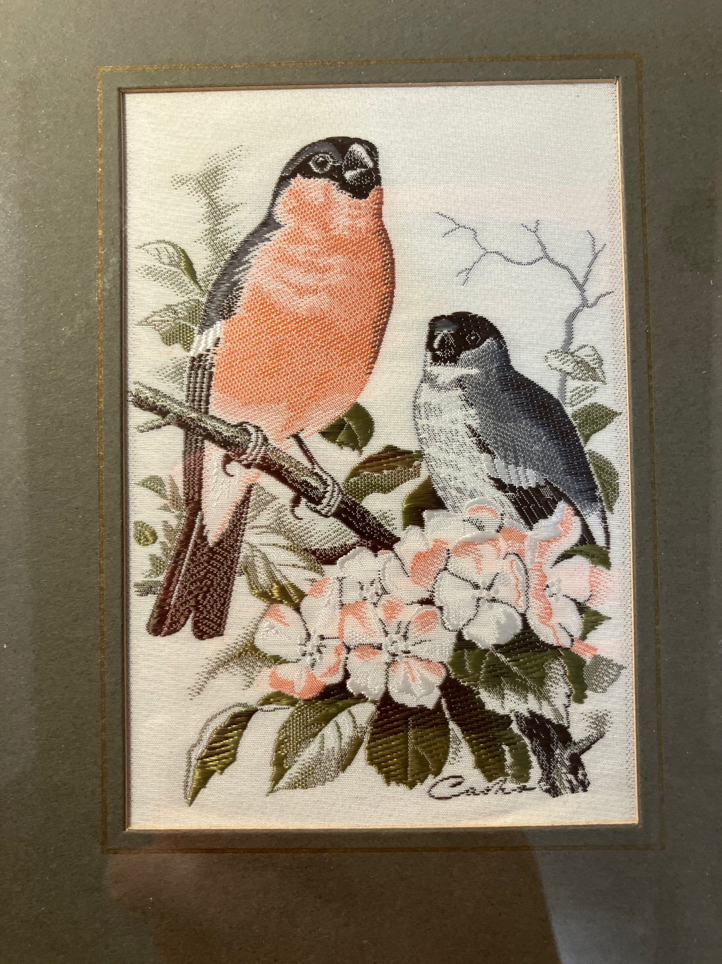 Vintage Cash’s Woven Silk Picture – Bullfinch on Floral Branch