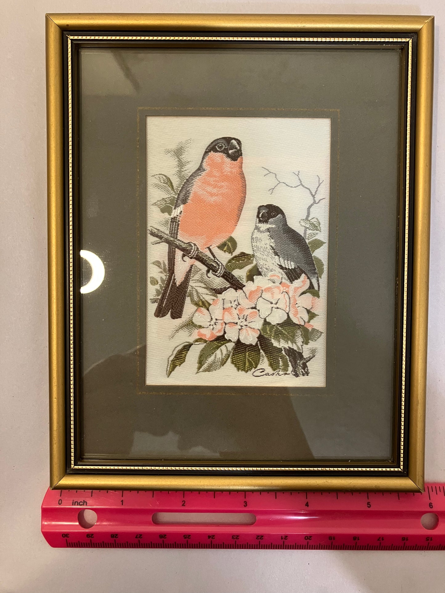 Vintage Cash’s Woven Silk Picture – Bullfinch on Floral Branch