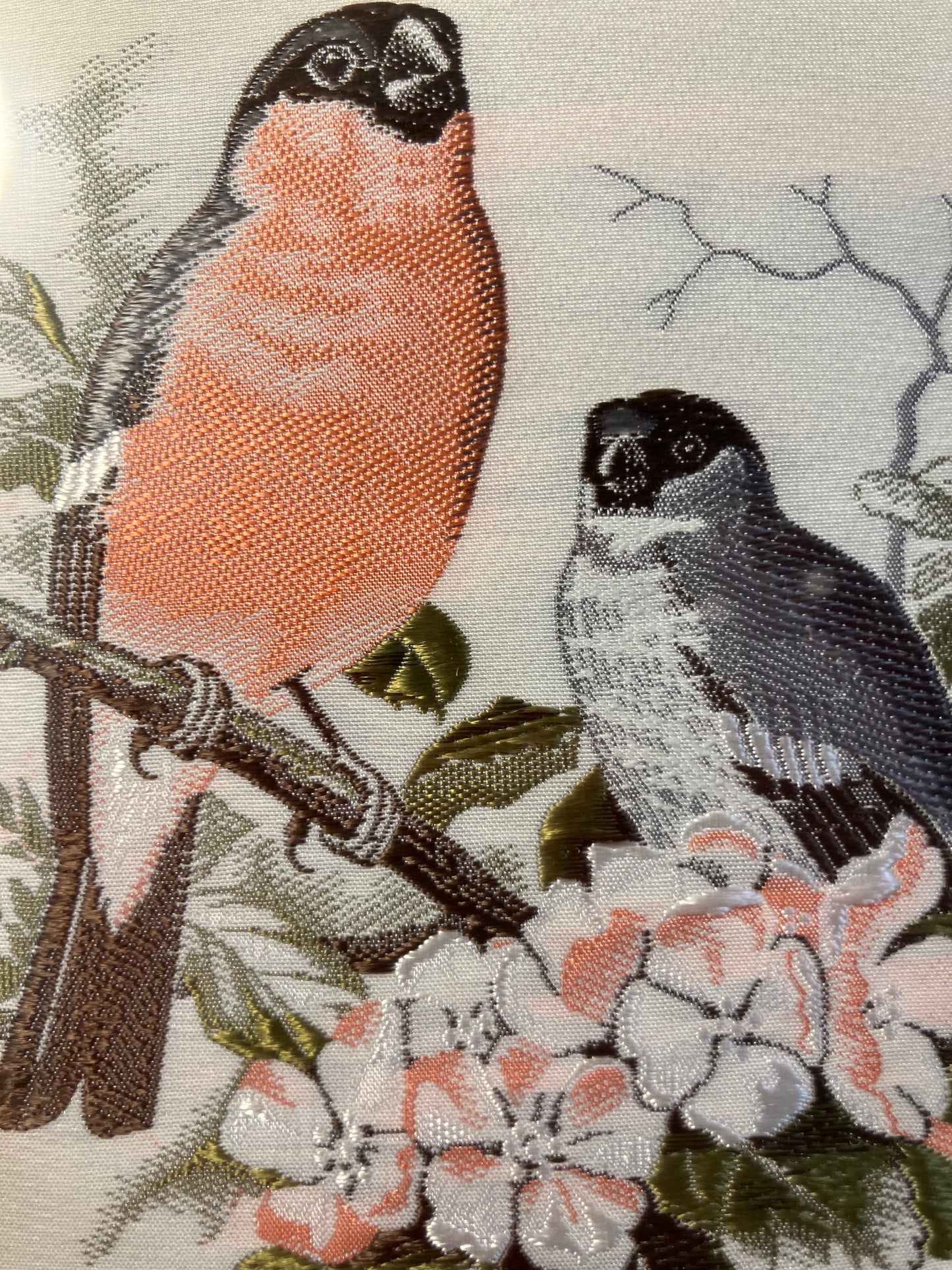 Vintage Cash’s Woven Silk Picture – Bullfinch on Floral Branch