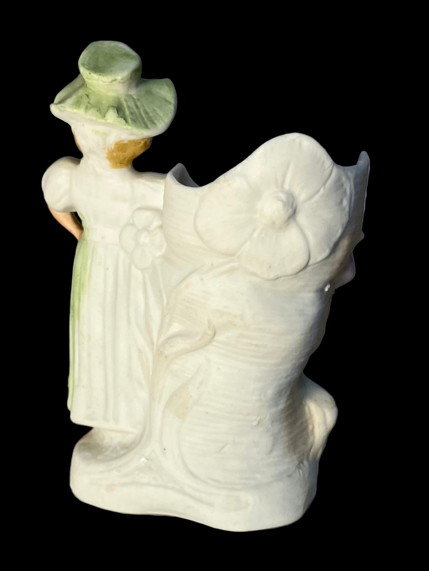 Antique Bisque Art Nouveau Vase with Woman and Flower