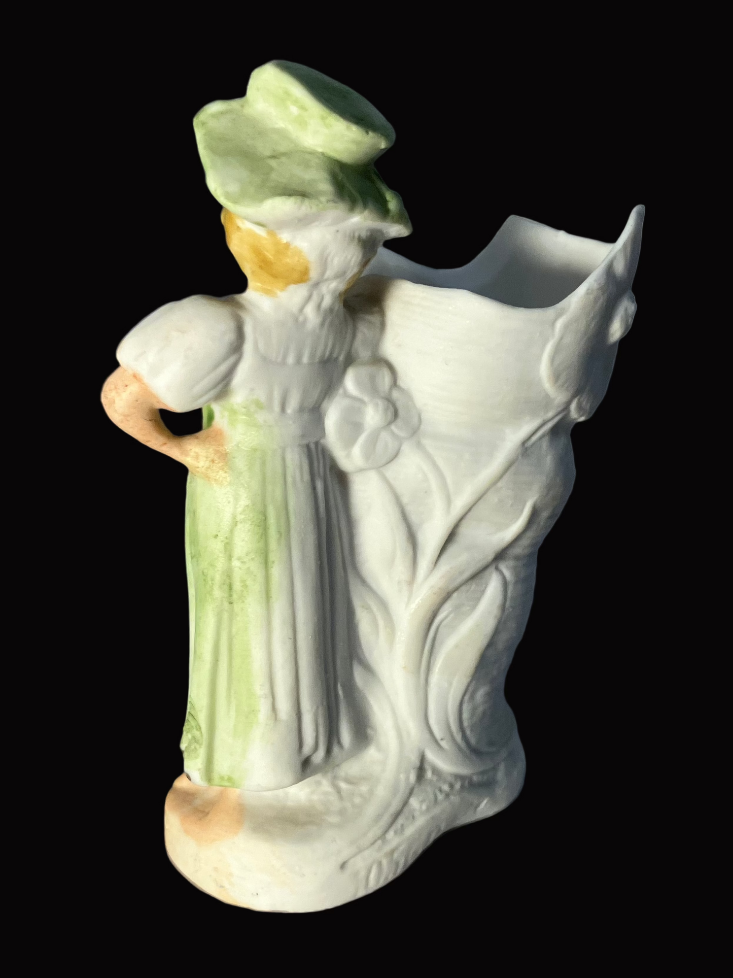 Antique Bisque Art Nouveau Vase with Woman and Flower