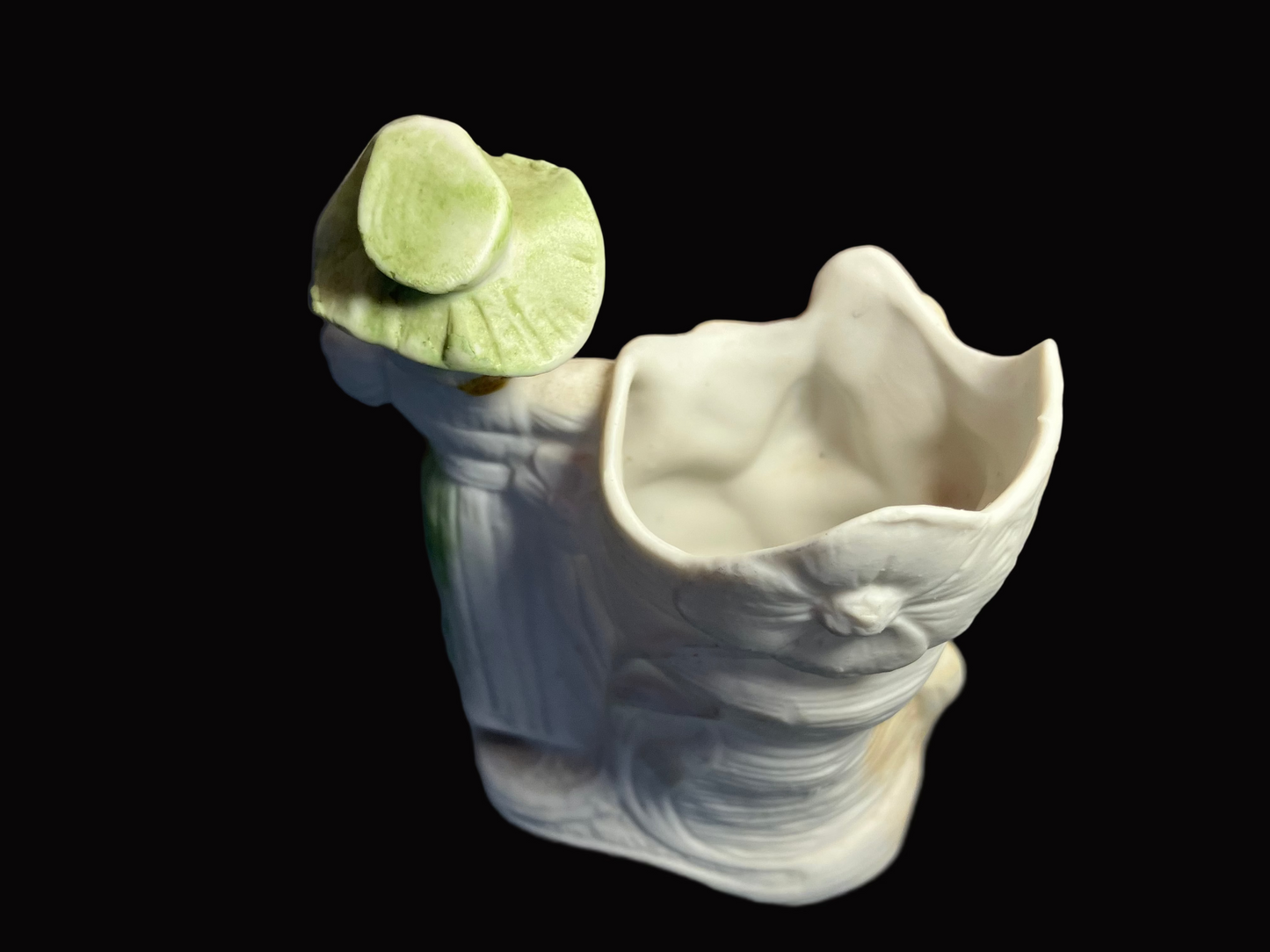 Antique Bisque Art Nouveau Vase with Woman and Flower