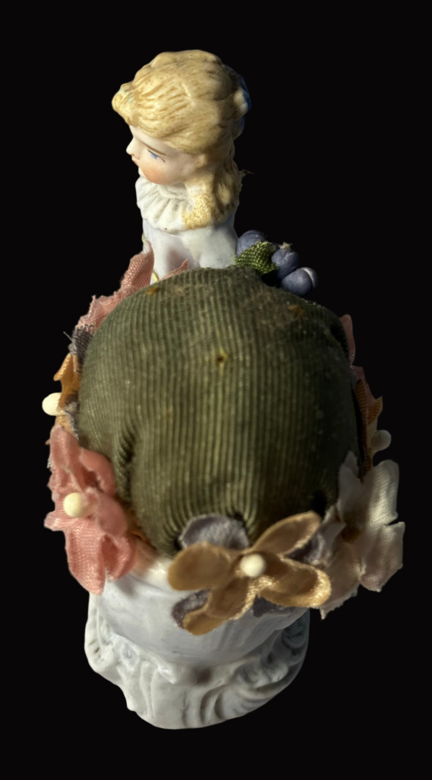 Antique Bisque Pincushion / Hatpin Holder