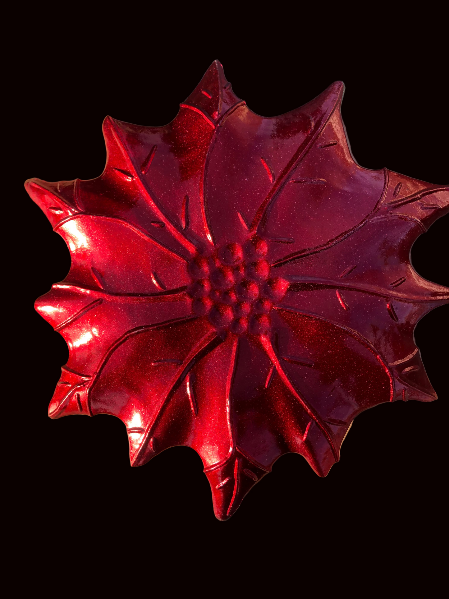 Vintage Reverse-Painted Glass Poinsettia Plate – 14.5 inches