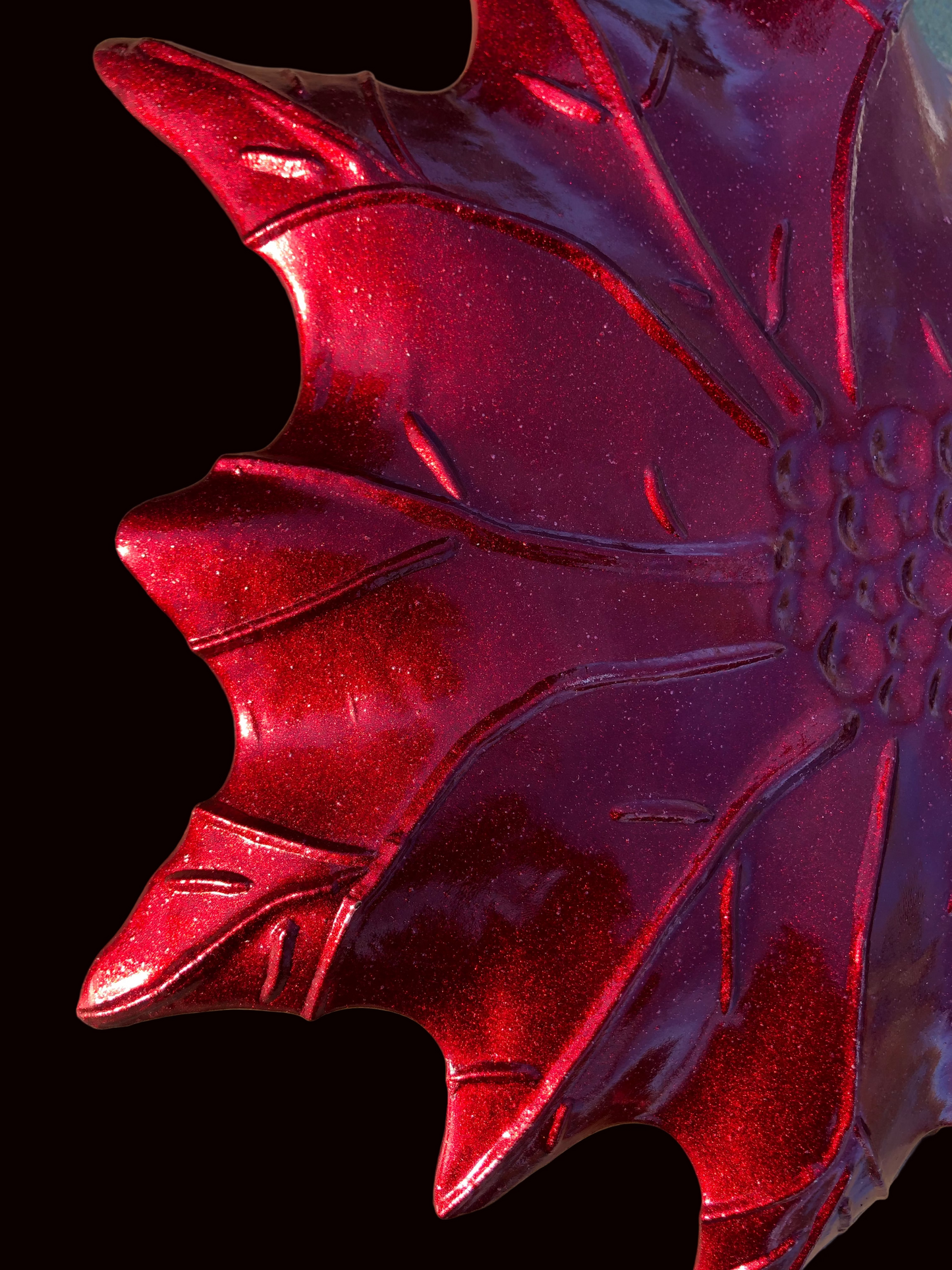 Vintage Reverse-Painted Glass Poinsettia Plate – 14.5 inches