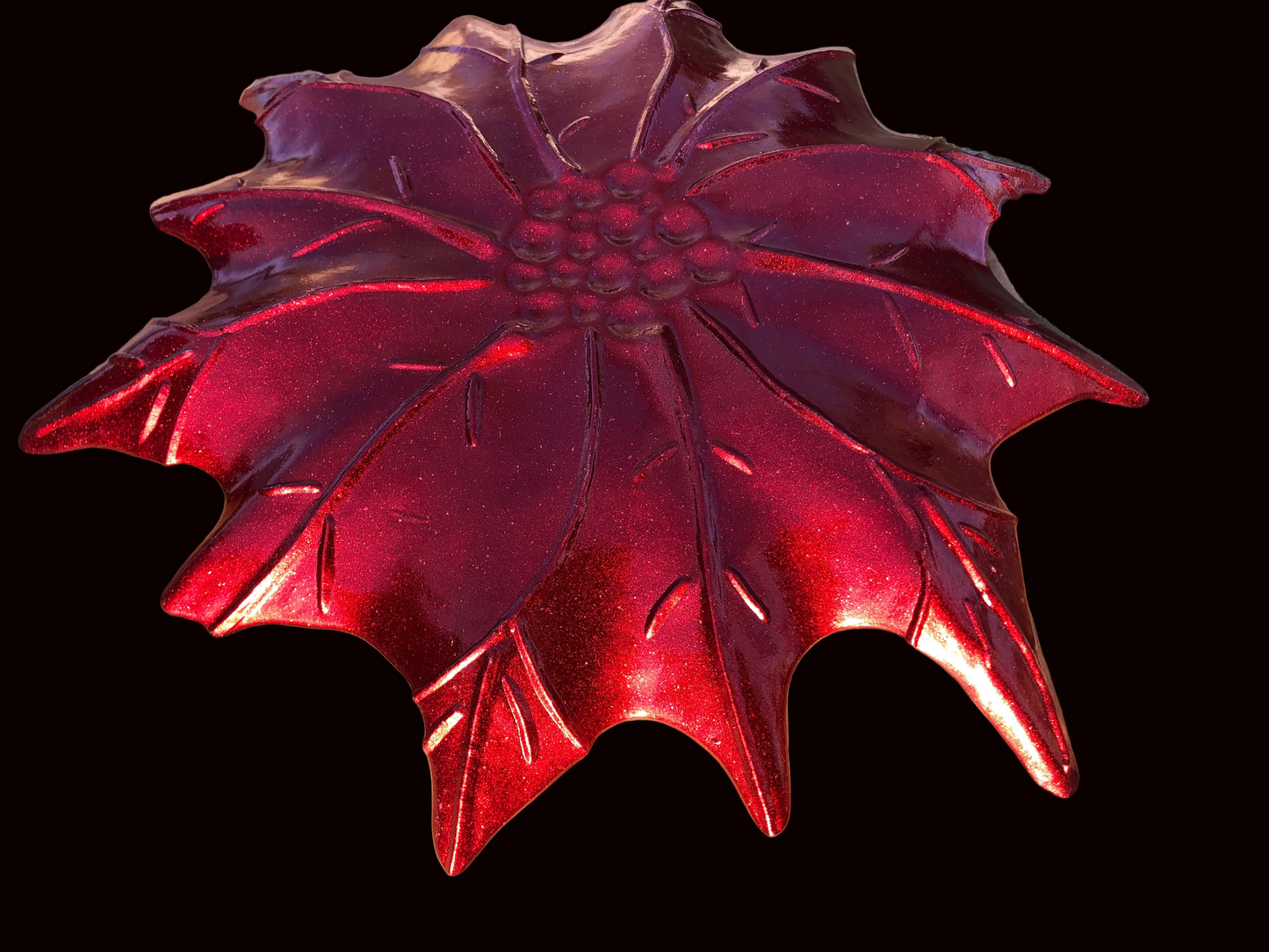 Vintage Reverse-Painted Glass Poinsettia Plate – 14.5 inches