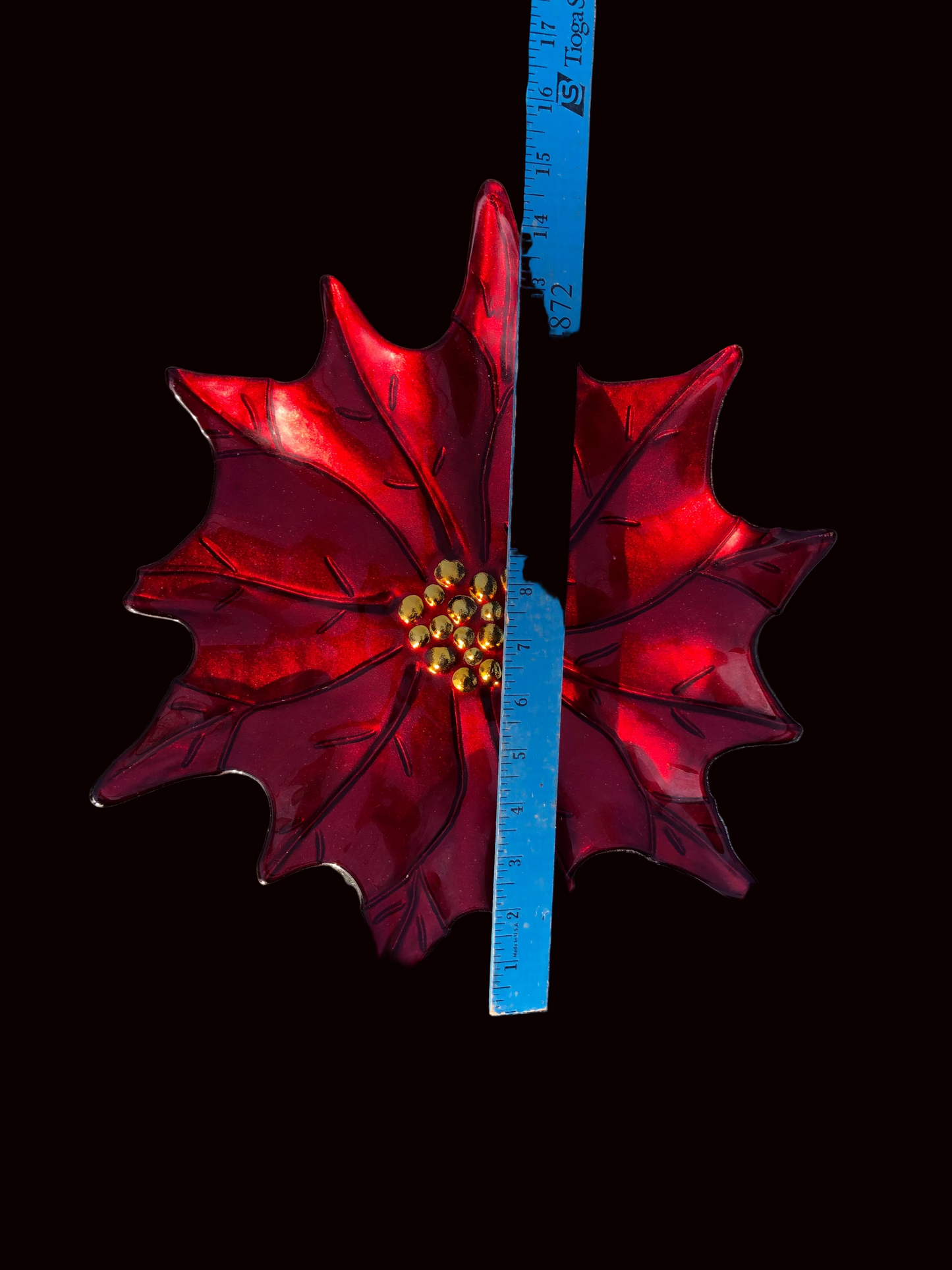 Vintage Reverse-Painted Glass Poinsettia Plate – 14.5 inches