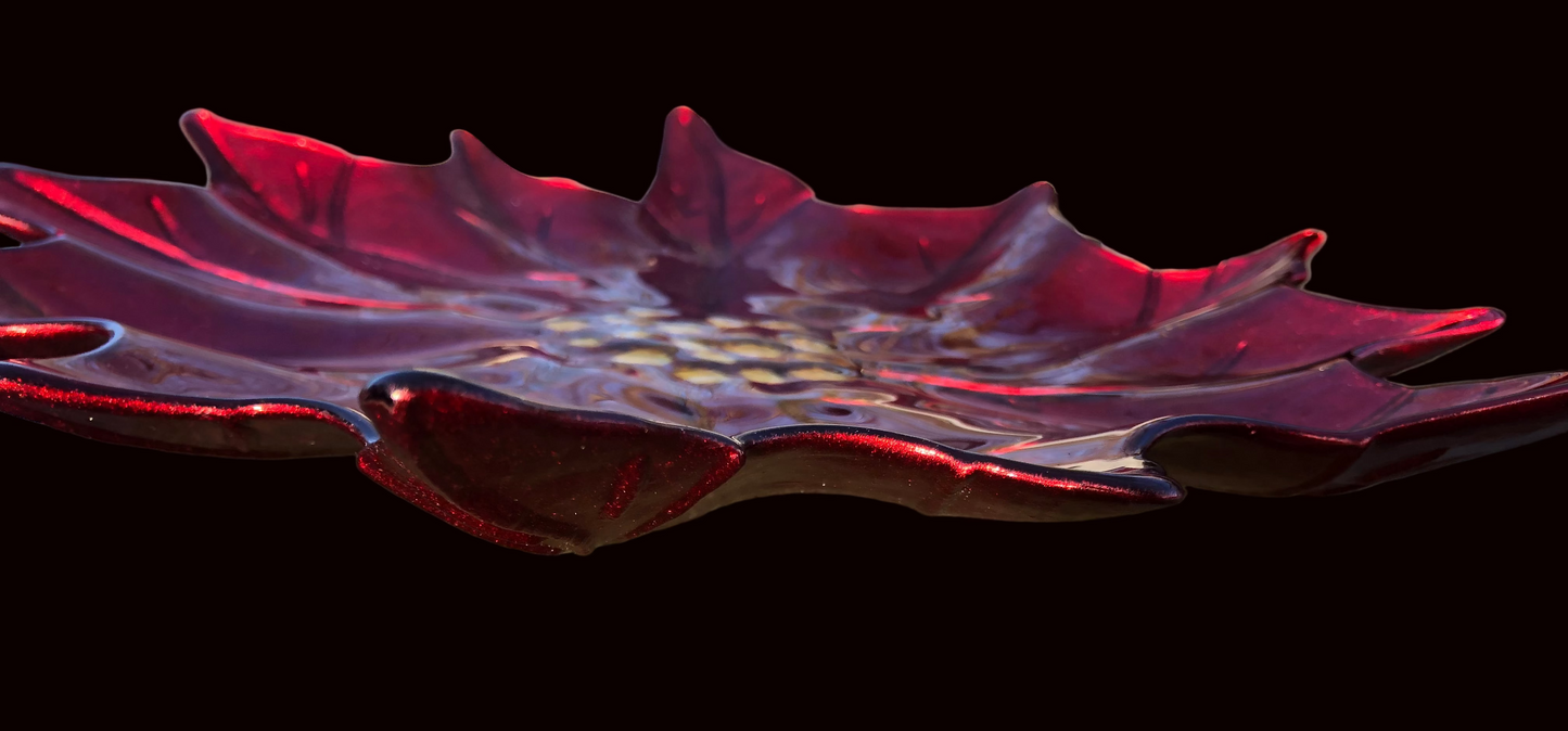 Vintage Reverse-Painted Glass Poinsettia Plate – 14.5 inches